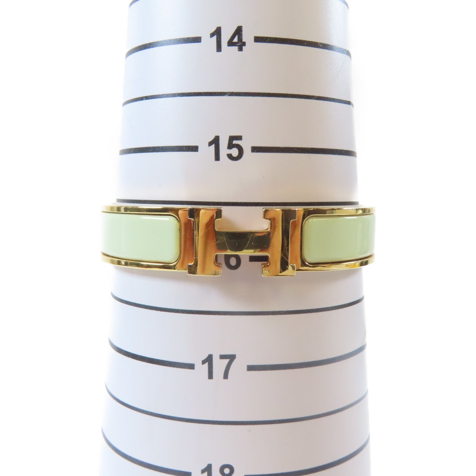 HERMES 金屬Clic H Bracelet手鐲金色/綠色#16cm
