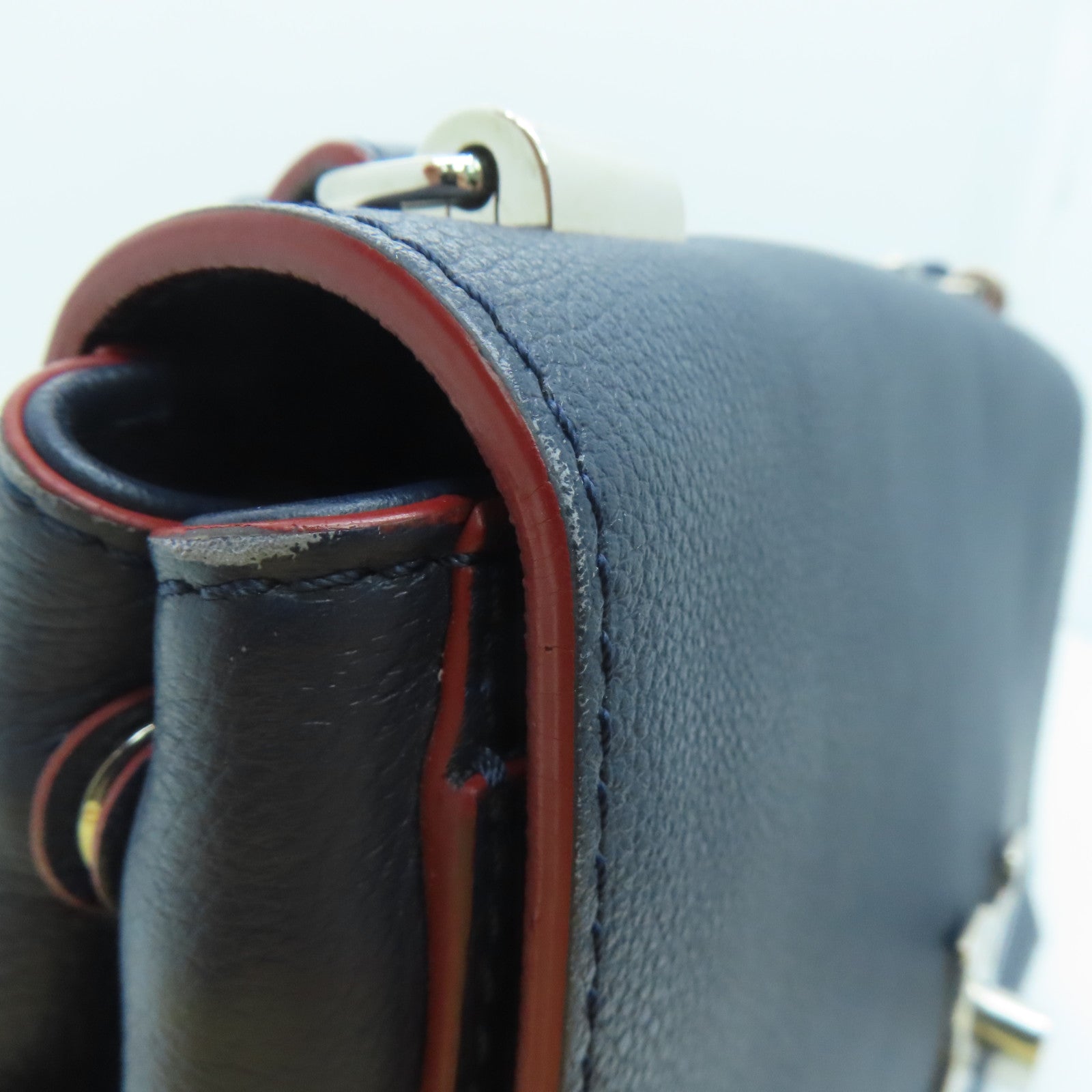 LOUIS VUITTON 牛皮皮革Lockme II BB銀扣鏈條手挽肩背兩用袋Marine Rouge藍色/紅色