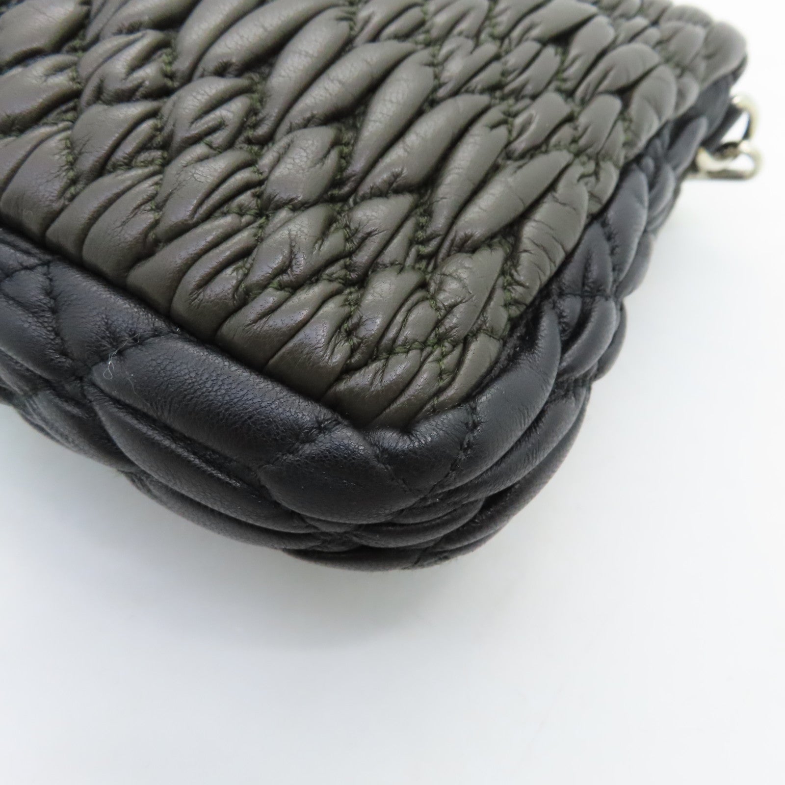 Miu Miu Cowhide Leather 2way Shoulder Bag Silver Buckle Handle Shoulder Bag Green/Black