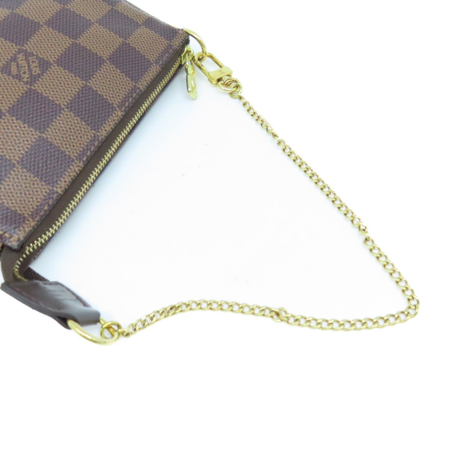 LOUIS VUITTON Damier Mini Pochette Accessories Pouch金扣鏈帶手拿包啡色