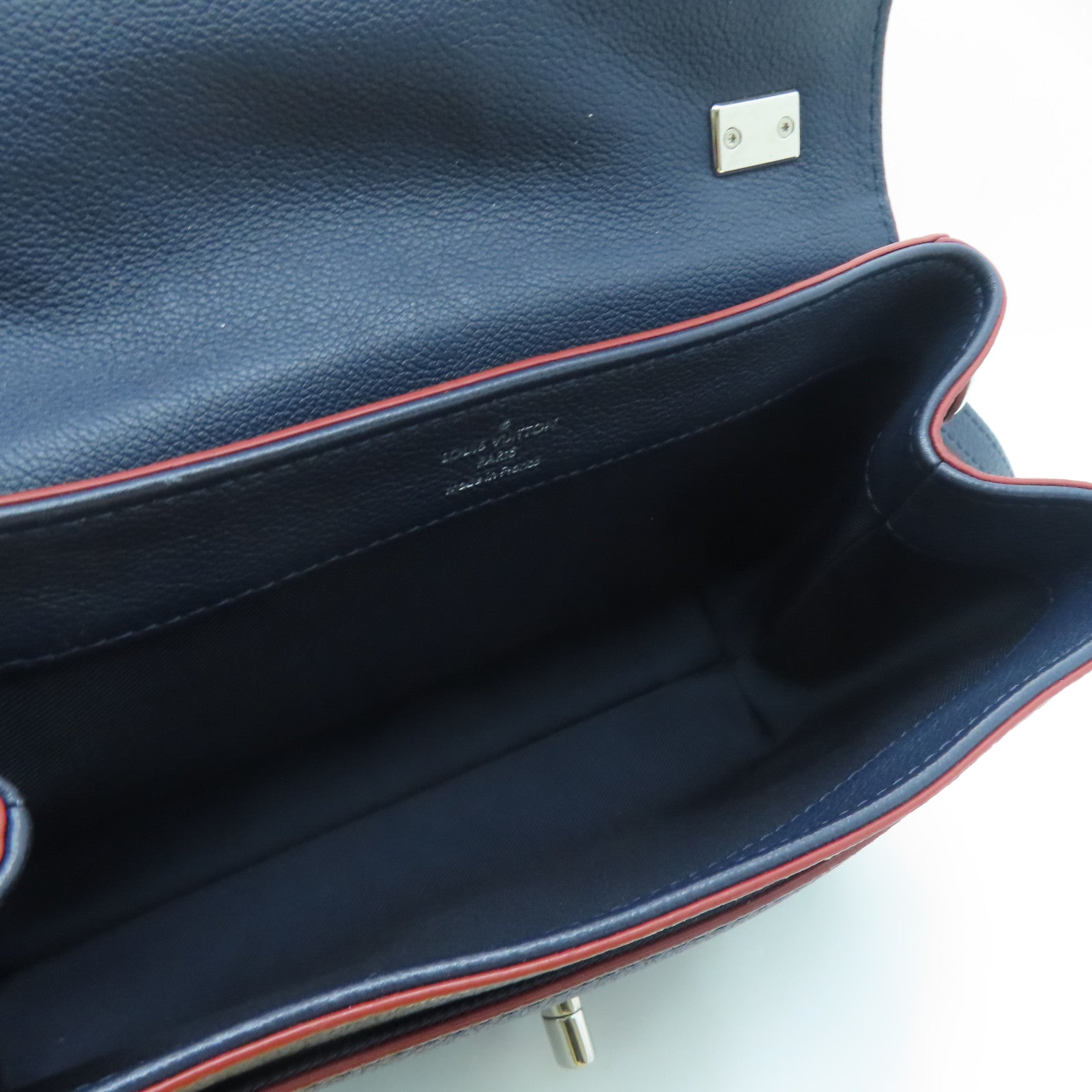 LOUIS VUITTON 牛皮皮革Lockme II BB銀扣鏈條手挽肩背兩用袋Marine Rouge藍色/紅色
