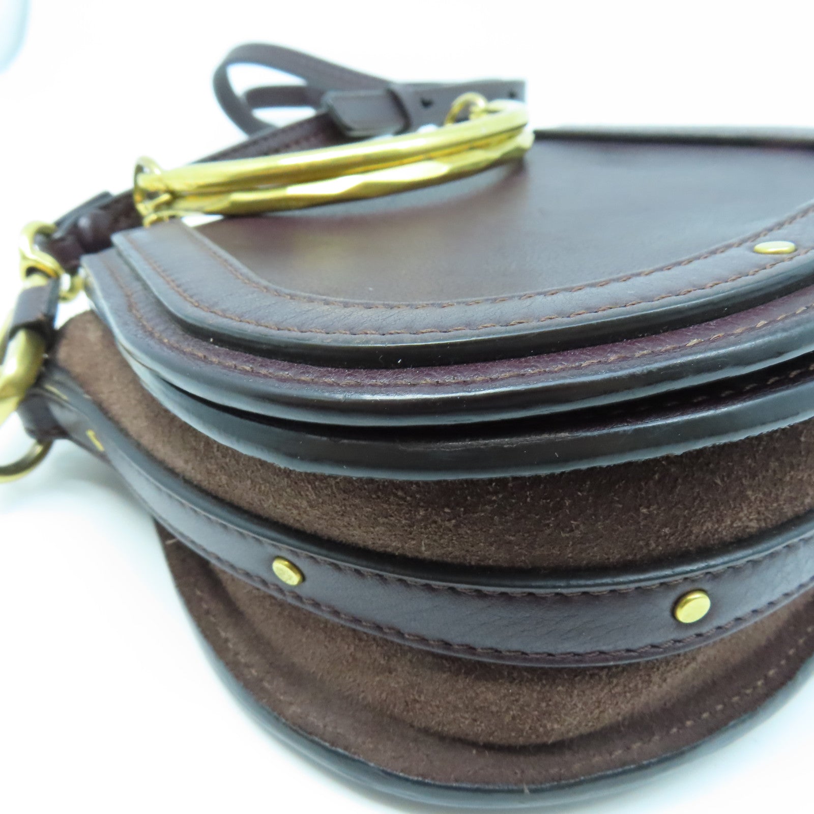 Chloe Leather Bracelet Nile Gold Buckle Shoulder Bag Brown