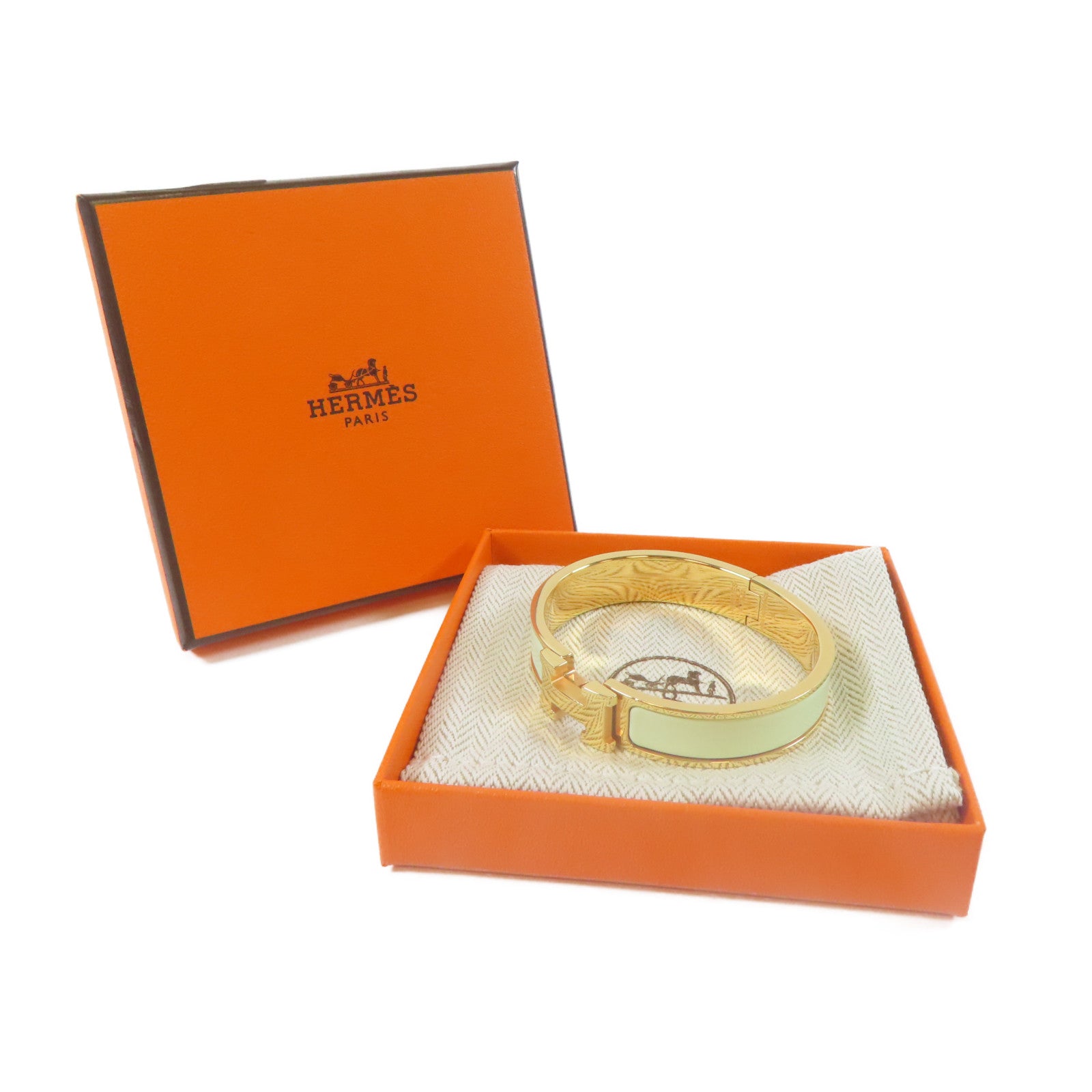HERMES 金屬Clic H Bracelet手鐲金色/綠色#16cm