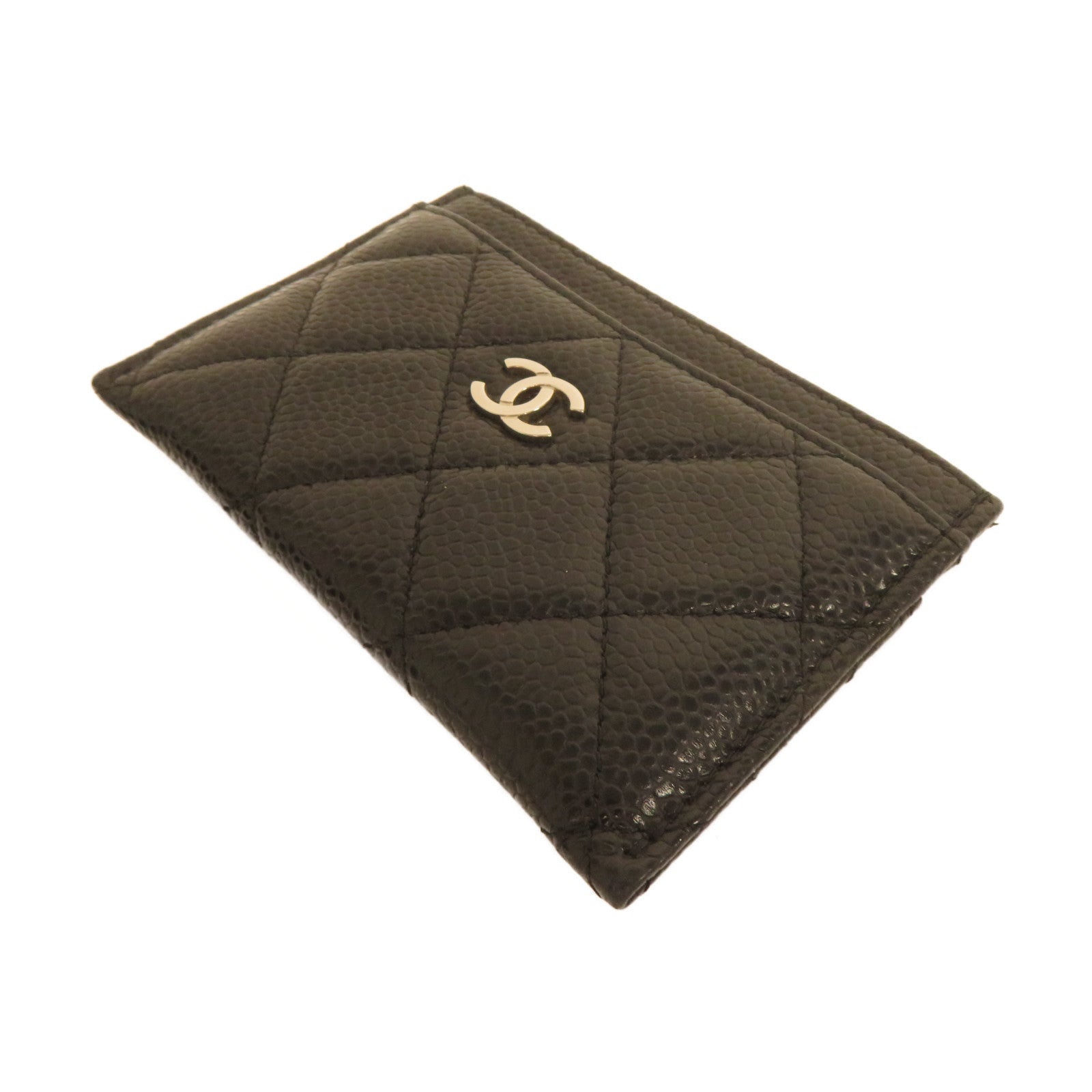 CHANEL 菱格Caviar皮革Card Holder銀扣卡片套黑色
