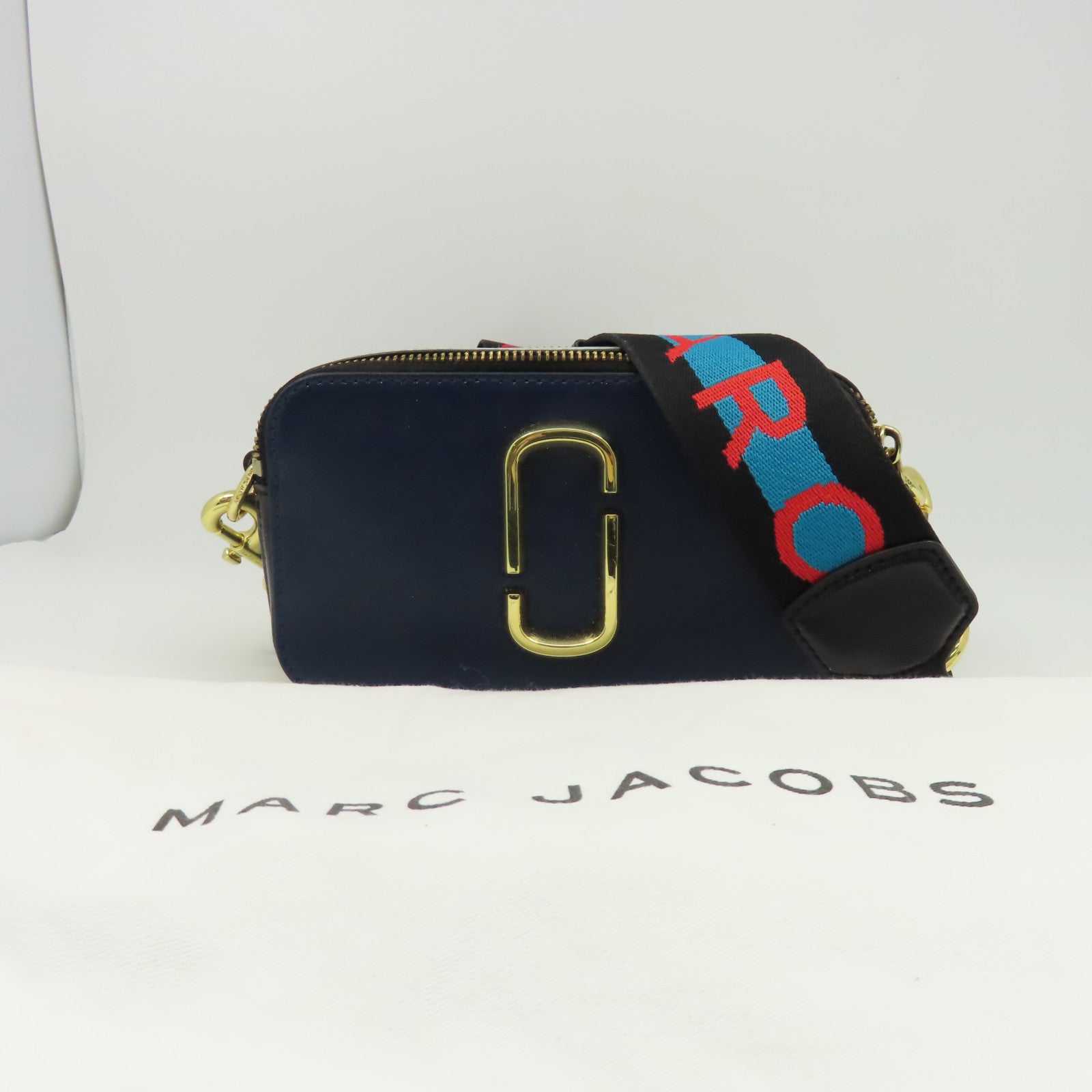 MARC JACOBS 牛皮皮革Shoulder Bag金扣肩背袋深藍色