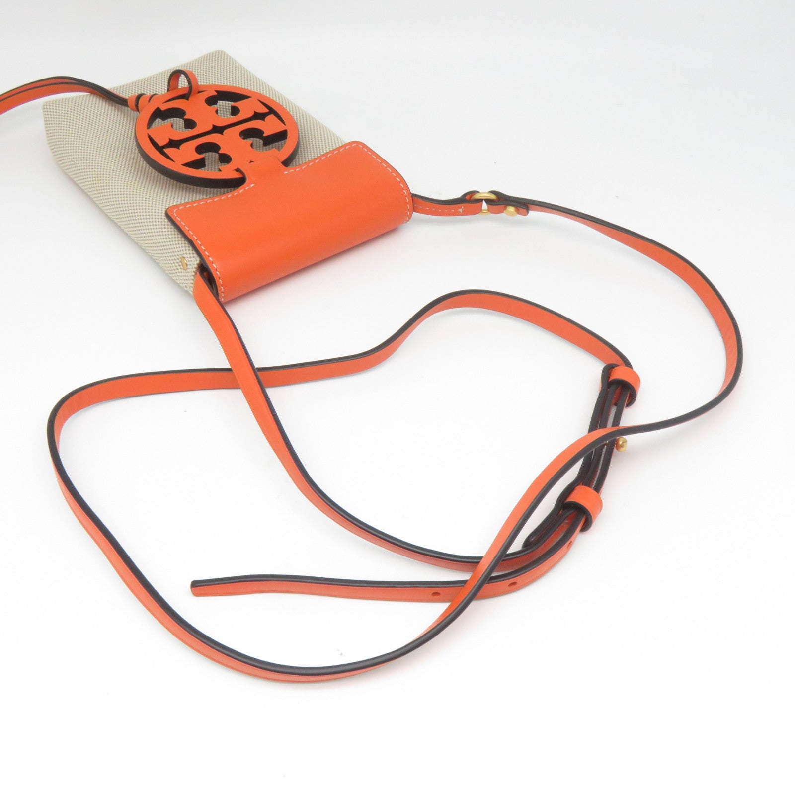 Tory Burch 帆布/皮革Shoulder Bag金扣肩背袋米色/橙色
