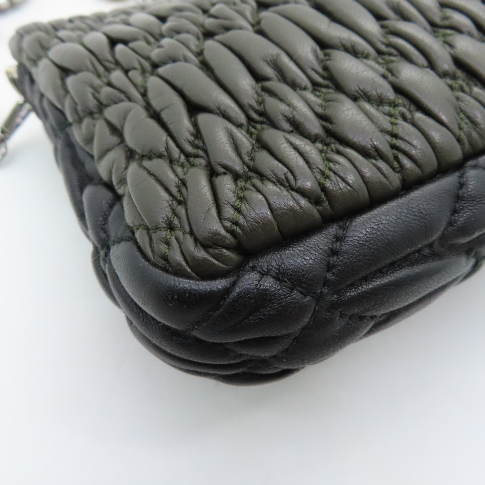 Miu Miu Cowhide Leather 2way Shoulder Bag Silver Buckle Handle Shoulder Bag Green/Black