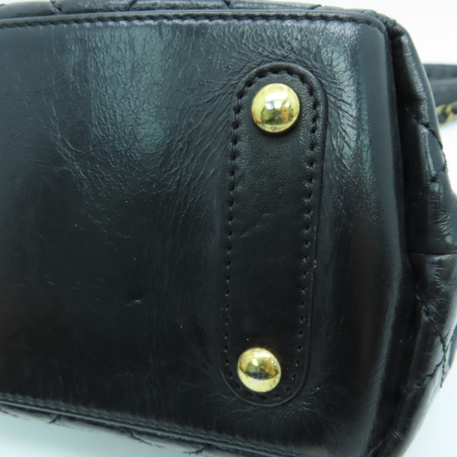 CHANEL 菱格牛皮皮革Shoulder Bag金扣手挽肩背两用袋黑色