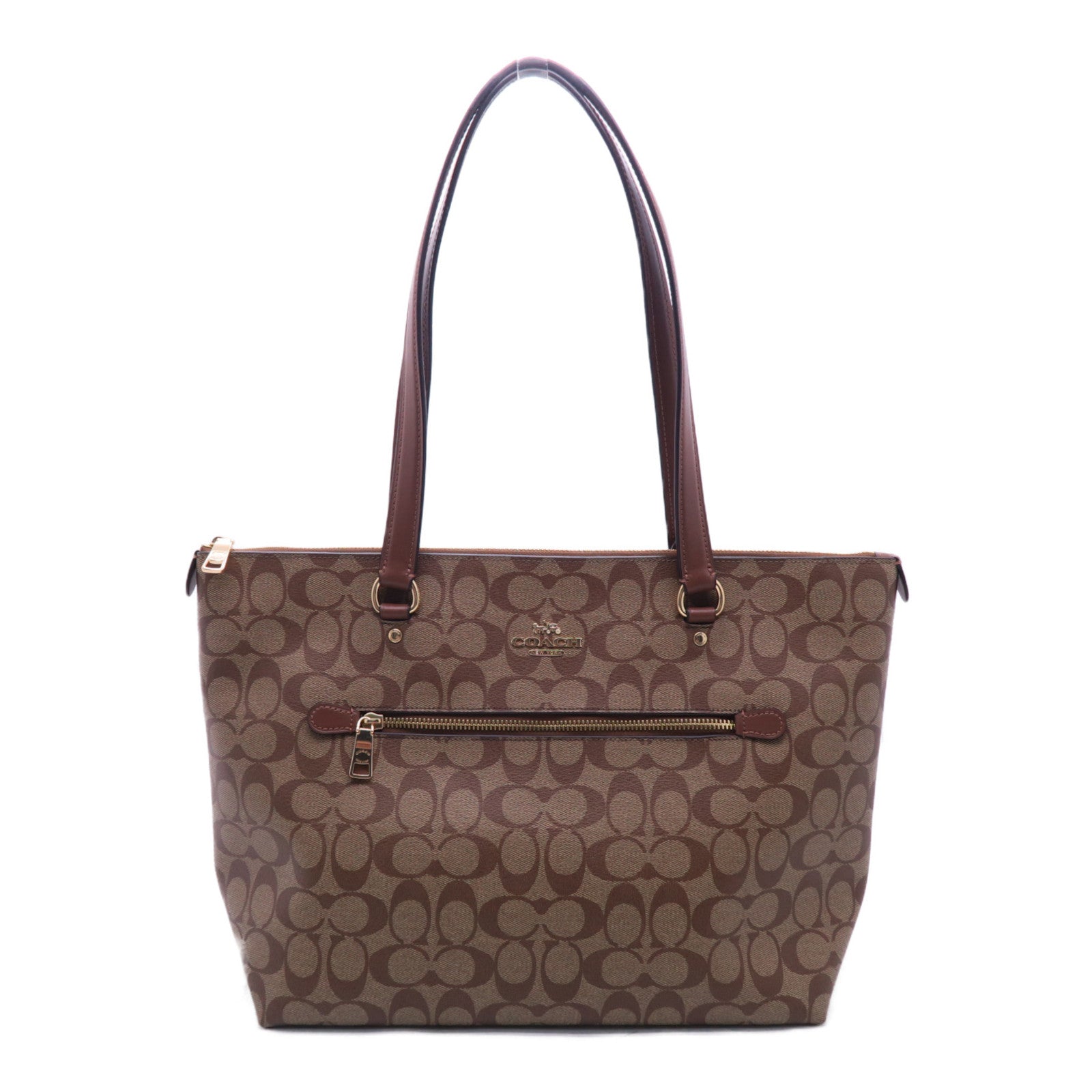 COACH 涂层帆布Tote Bag金扣手挽袋啡色