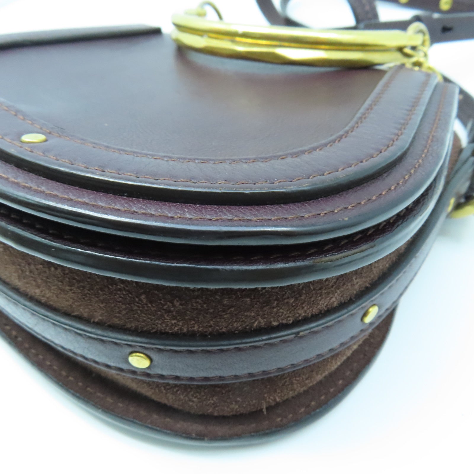 Chloe Leather Bracelet Nile Gold Buckle Shoulder Bag Brown