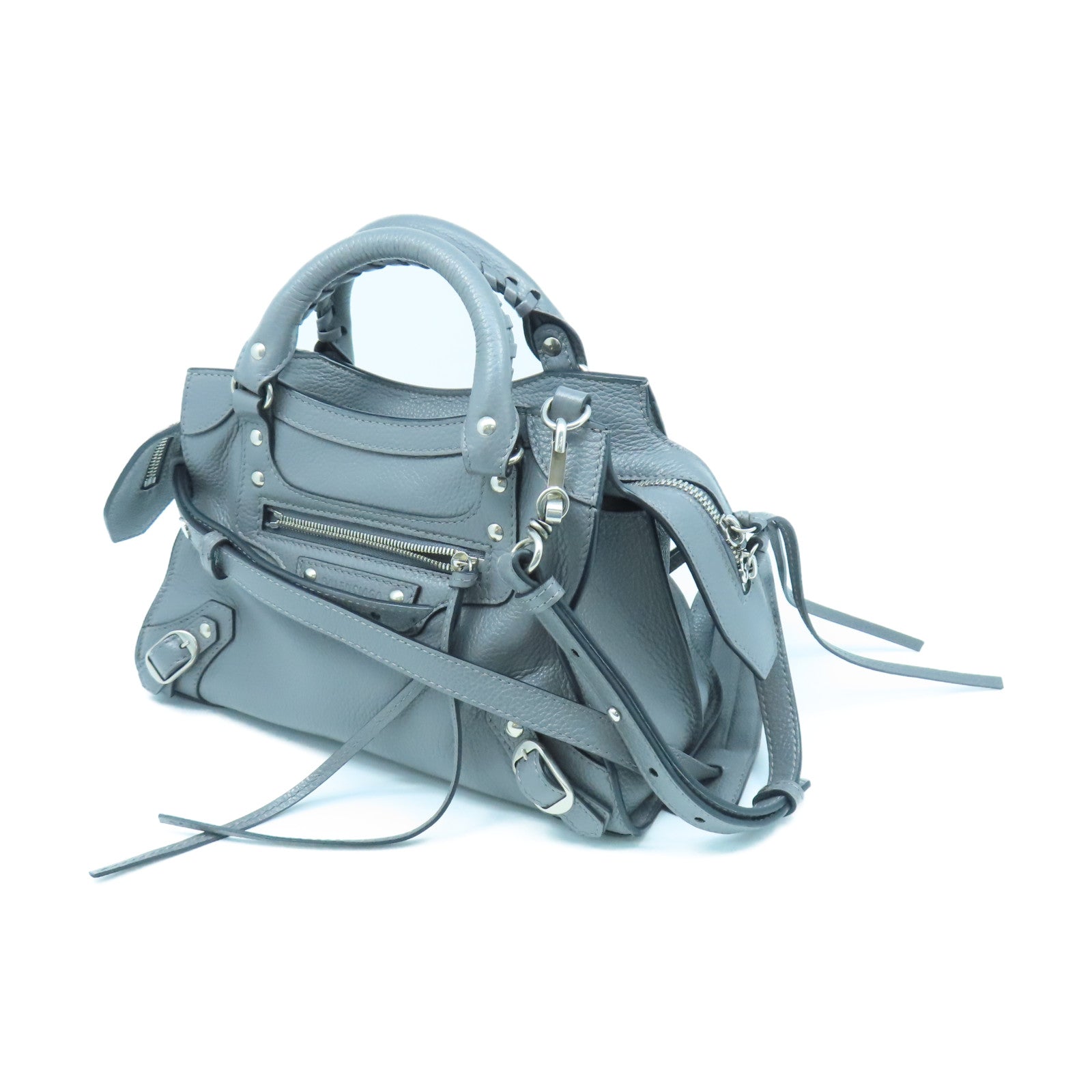 BALENCIAGA 牛皮皮革Classic City Mini銀扣手挽肩背兩用袋灰色