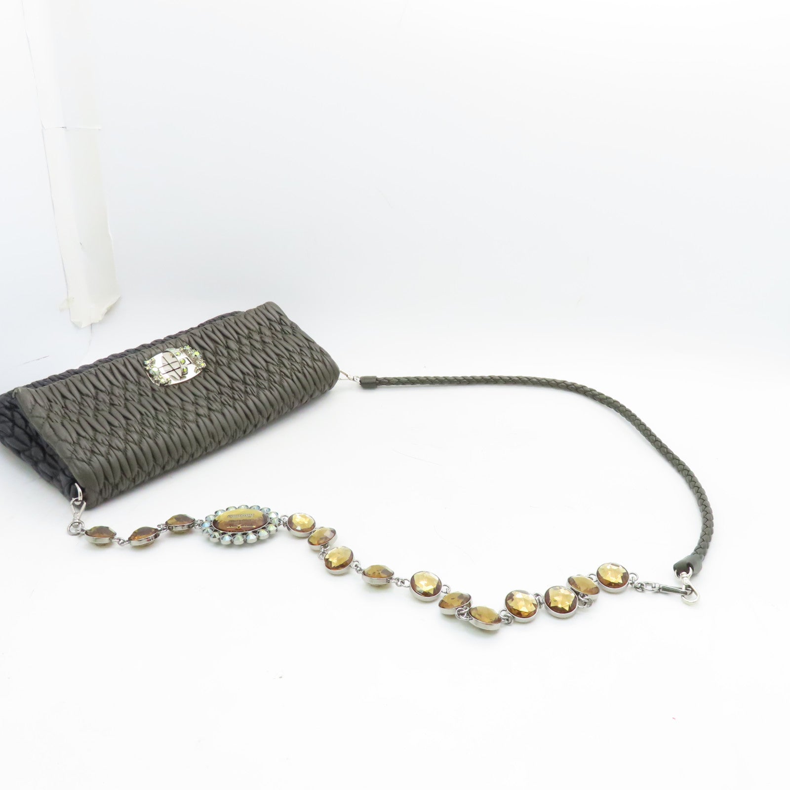 Miu Miu Cowhide Leather 2way Shoulder Bag Silver Buckle Handle Shoulder Bag Green/Black