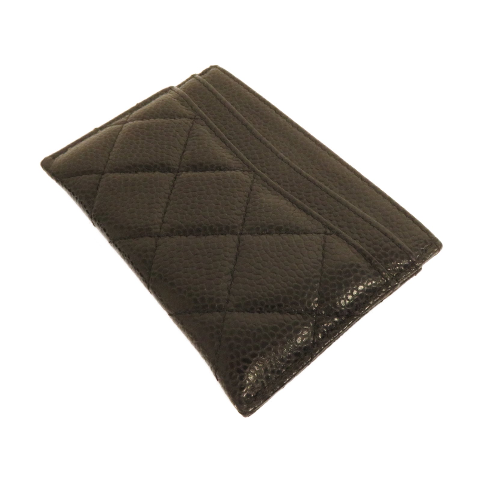 CHANEL 菱格Caviar皮革Card Holder銀扣卡片套黑色