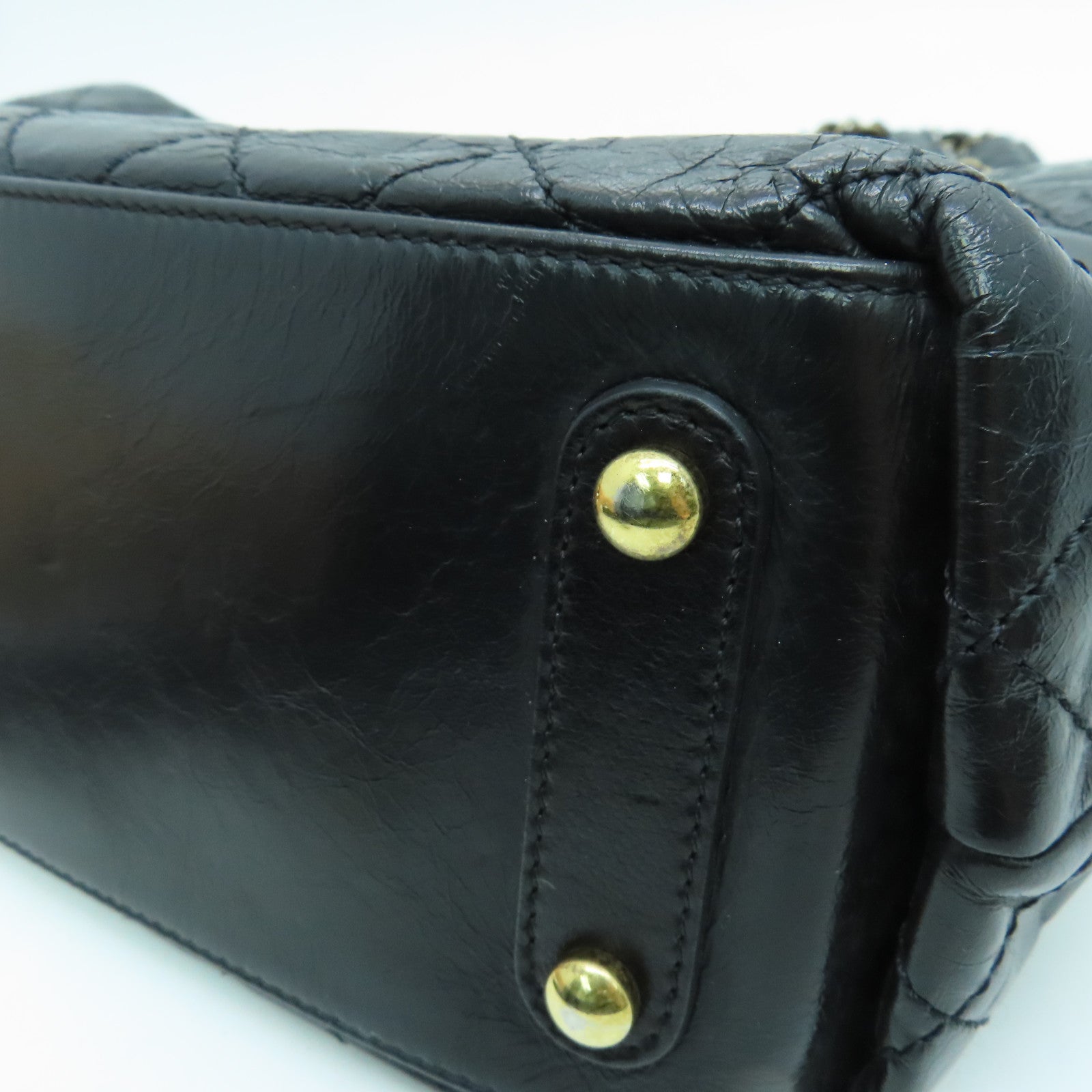 CHANEL 菱格牛皮皮革Shoulder Bag金扣手挽肩背两用袋黑色