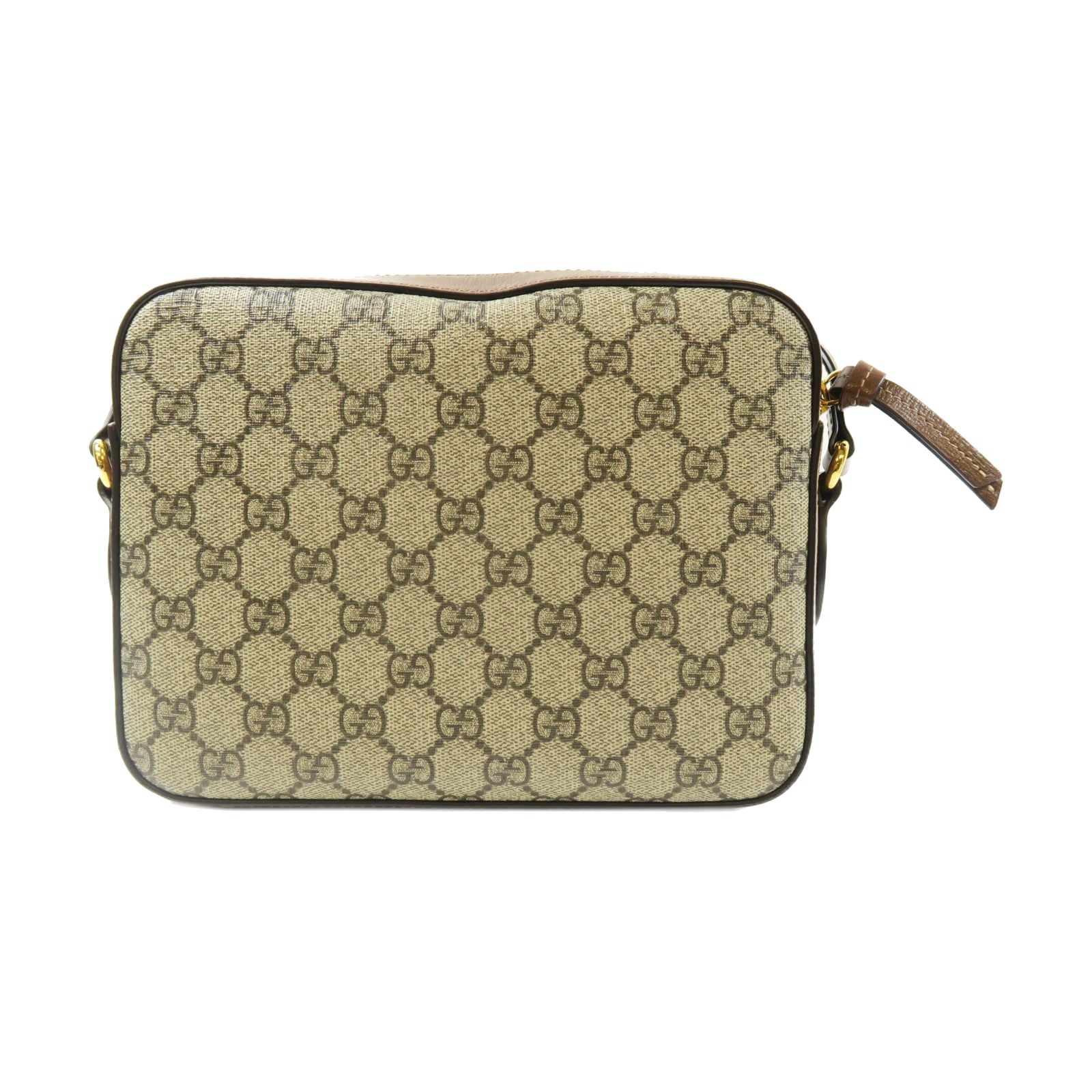 GUCCI 牛皮皮革/GG帆布Horsebit 1955 Small金扣肩背袋啡色