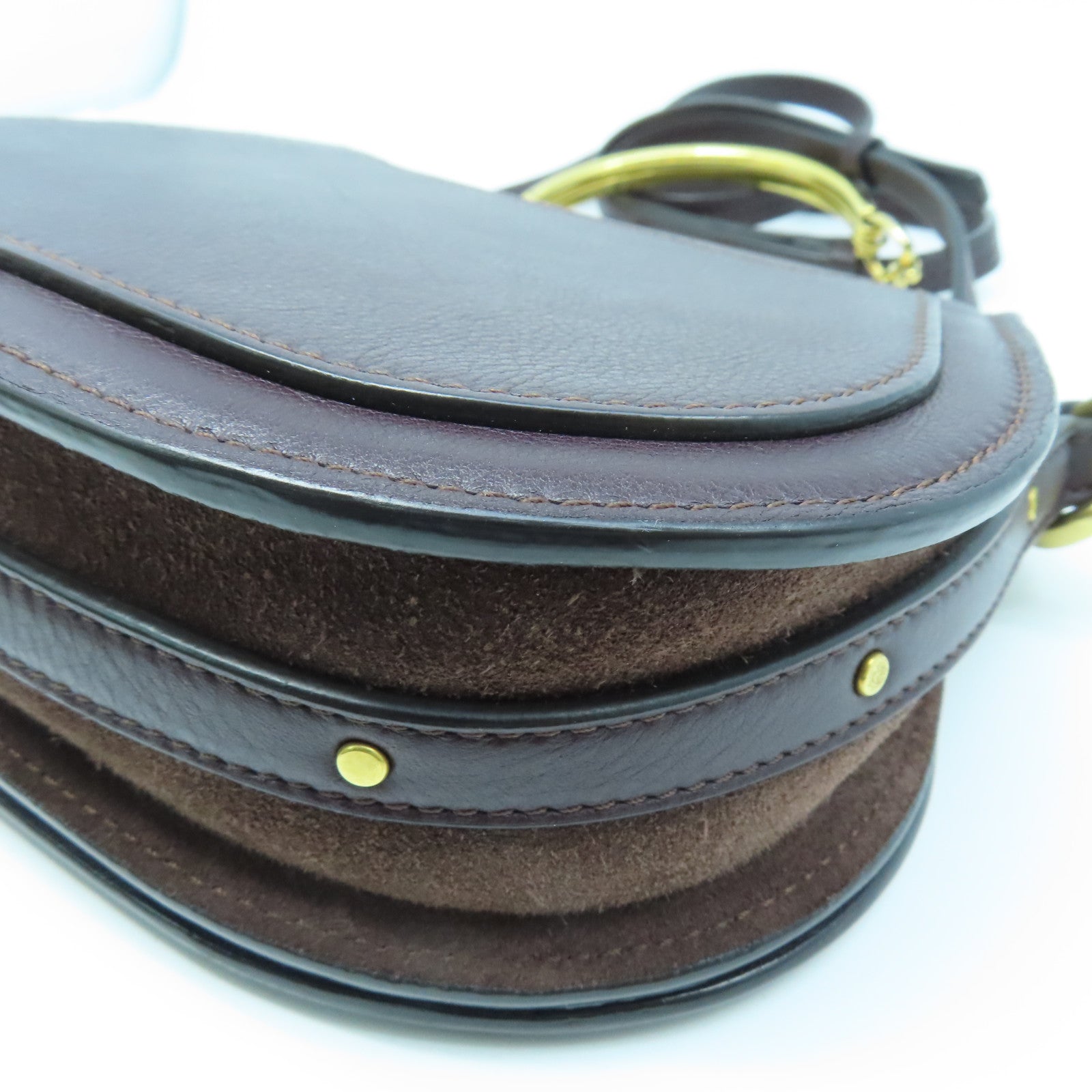 Chloe Leather Bracelet Nile Gold Buckle Shoulder Bag Brown