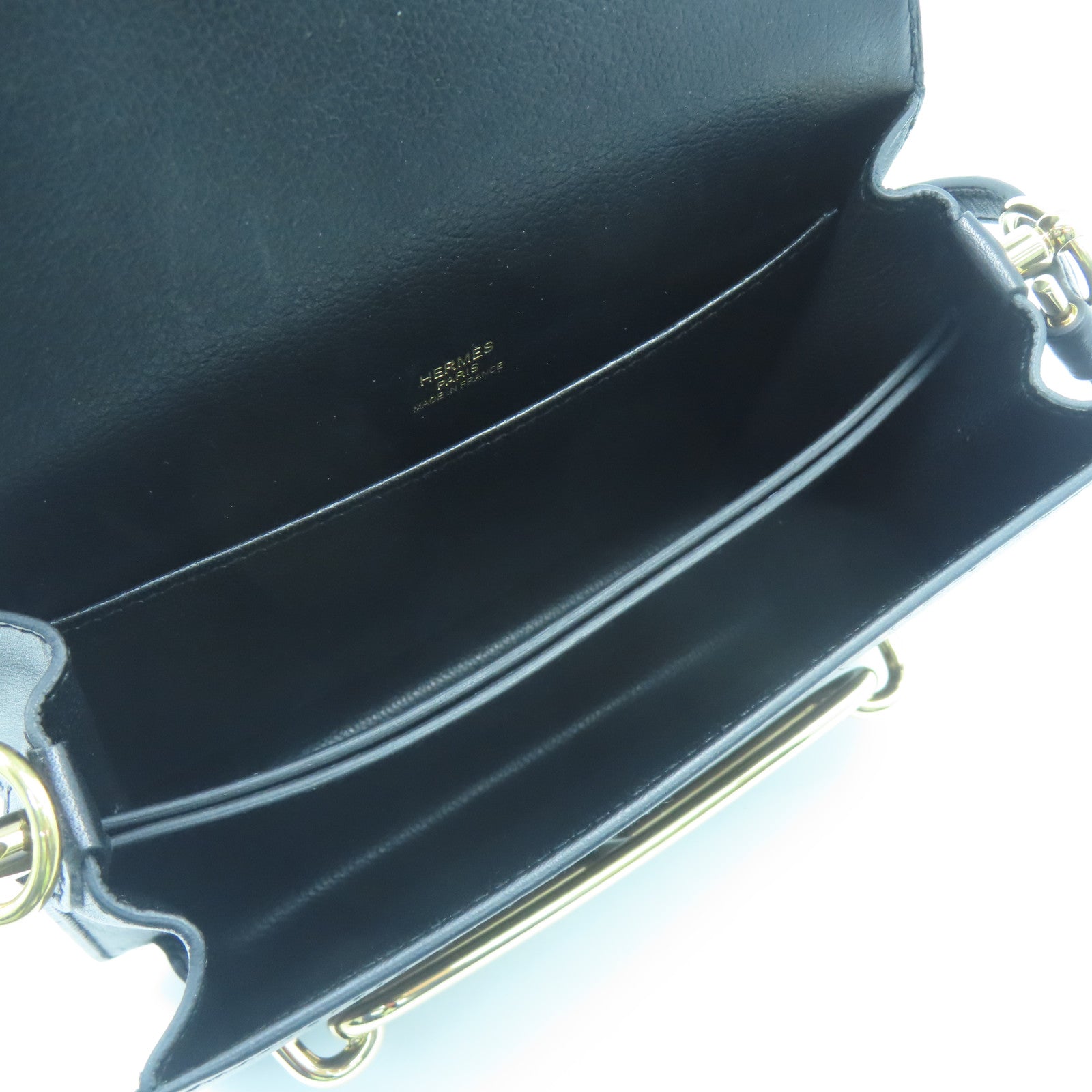HERMES Evercolor Leather Mini Roulis Gold Buckle Shoulder Bag Black