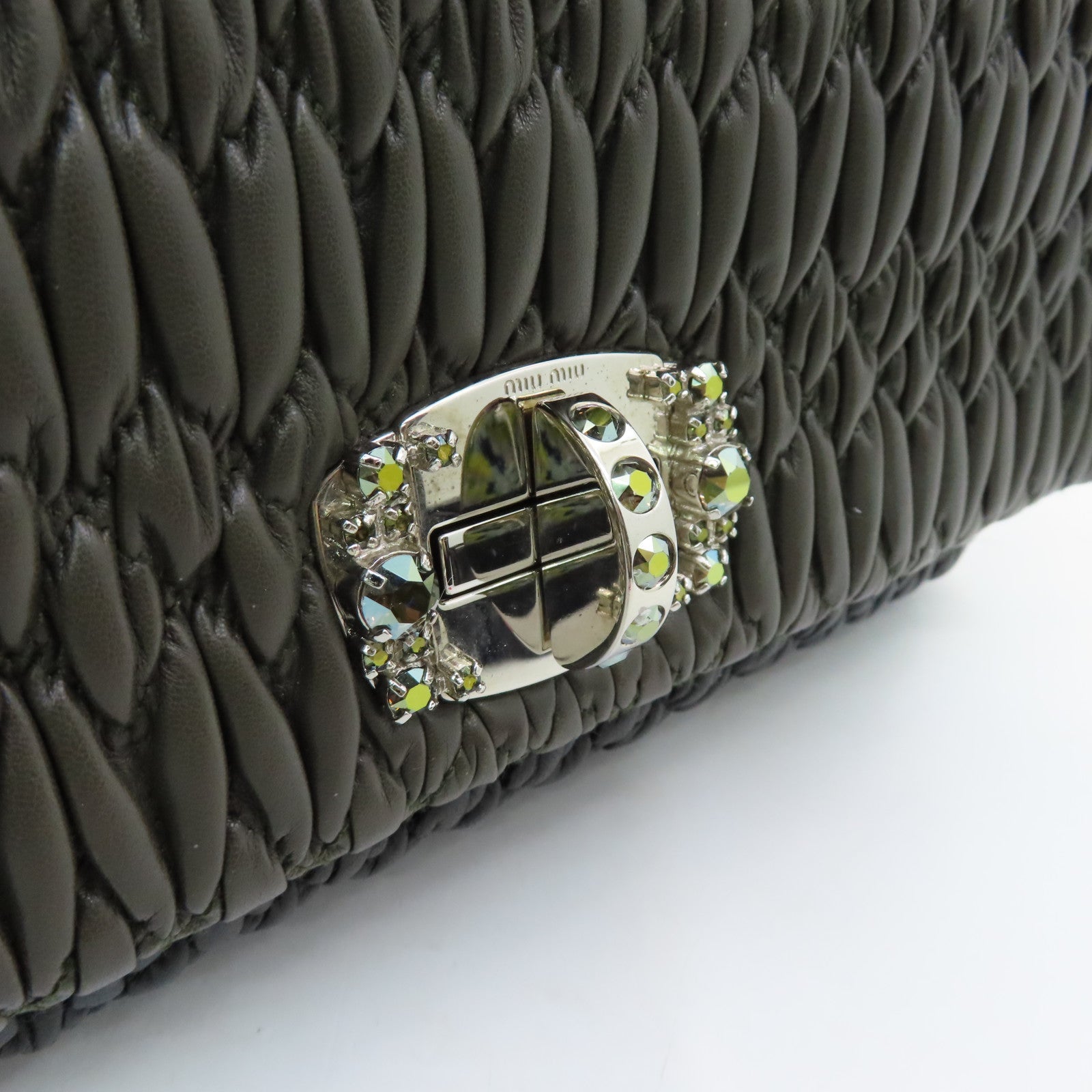 Miu Miu Cowhide Leather 2way Shoulder Bag Silver Buckle Handle Shoulder Bag Green/Black