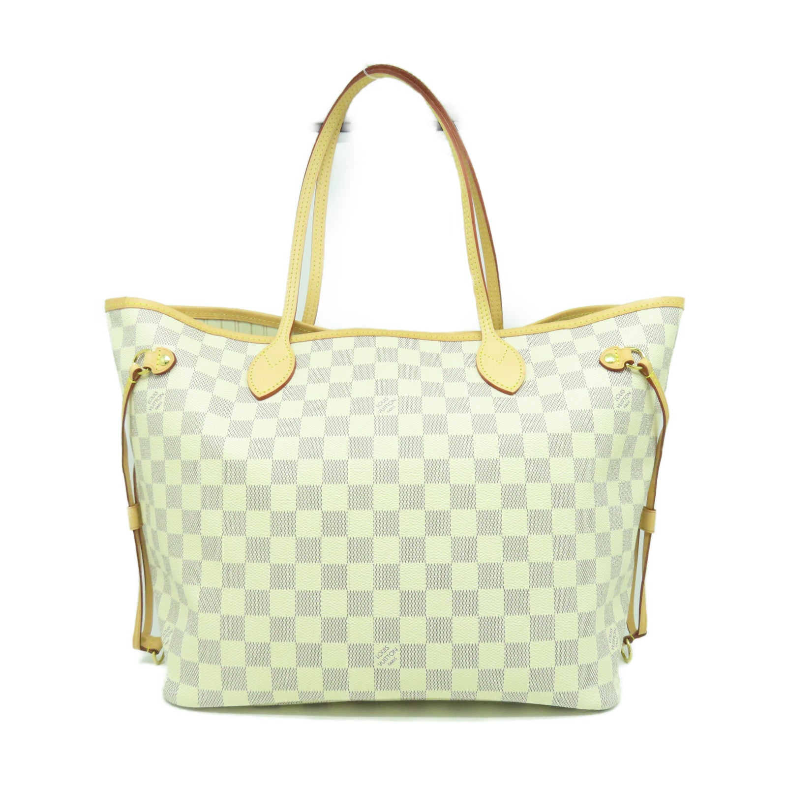 LOUIS VUITTON Damier Azur Neverfull MM金扣肩背袋白色