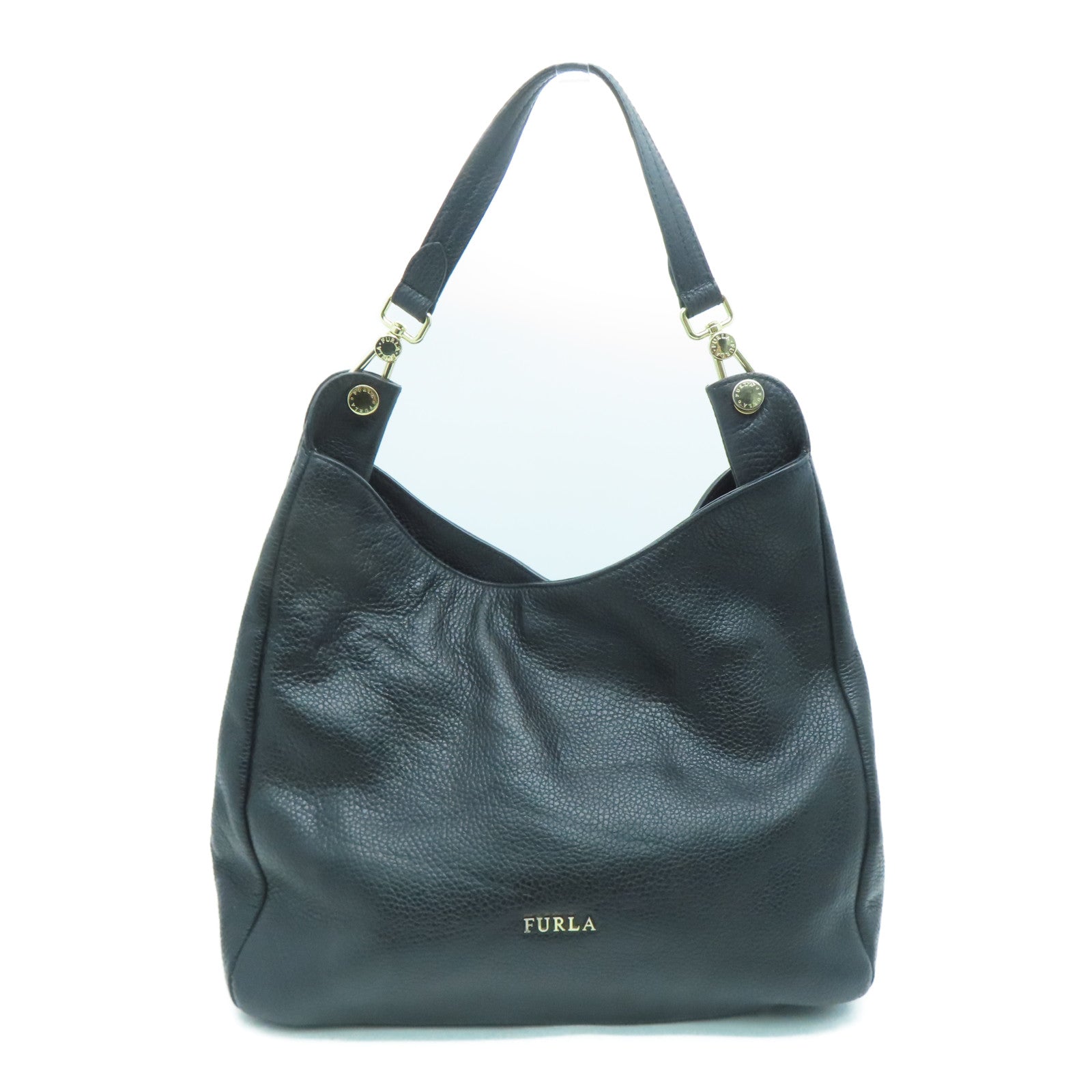 Furla 皮革Shoulder Bag金扣肩背袋黑色