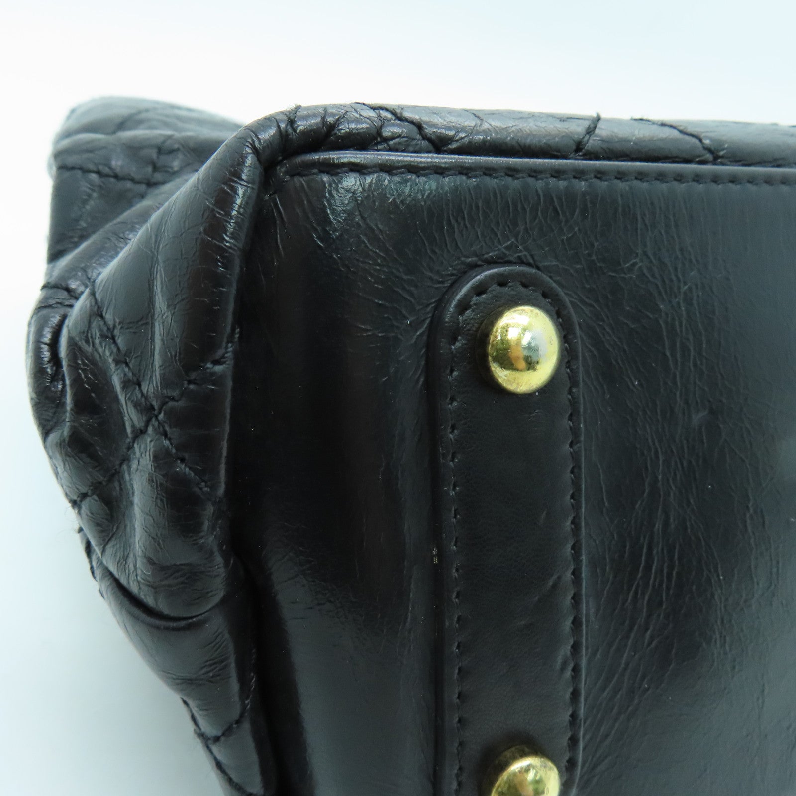 CHANEL 菱格牛皮皮革Shoulder Bag金扣手挽肩背两用袋黑色
