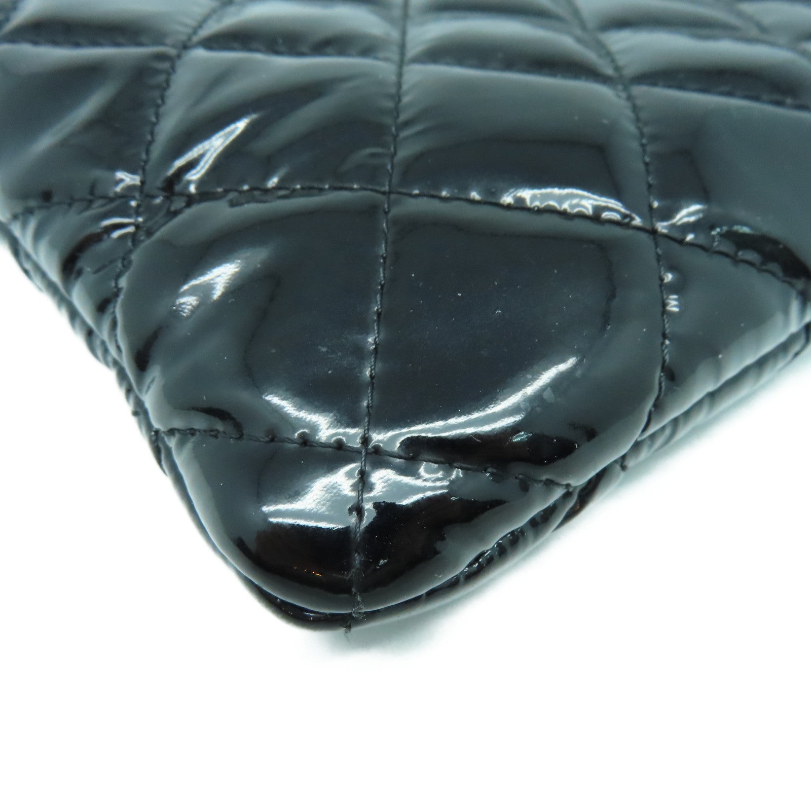 CHANEL 漆皮皮革Clutch Bag銀扣手拿包黑色