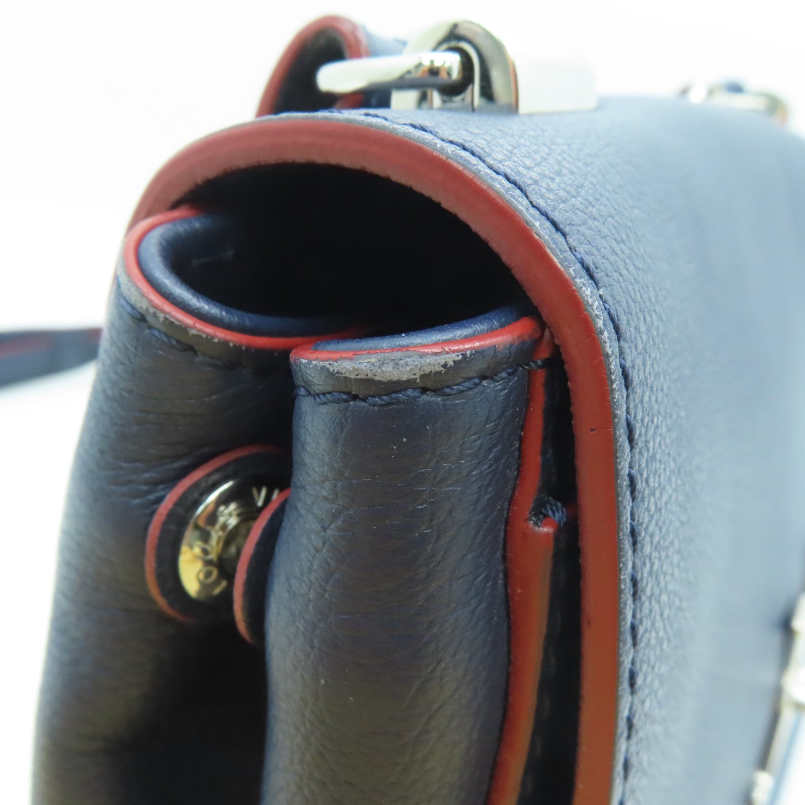 LOUIS VUITTON 牛皮皮革Lockme II BB銀扣鏈條手挽肩背兩用袋Marine Rouge藍色/紅色