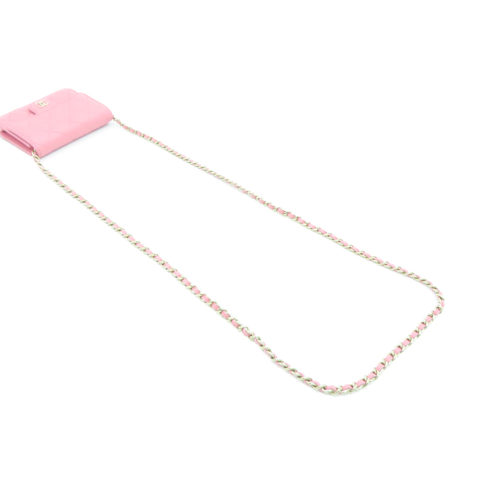 CHANEL 菱格Caviar皮革Chain Shoulder金扣链带肩背袋粉红色
