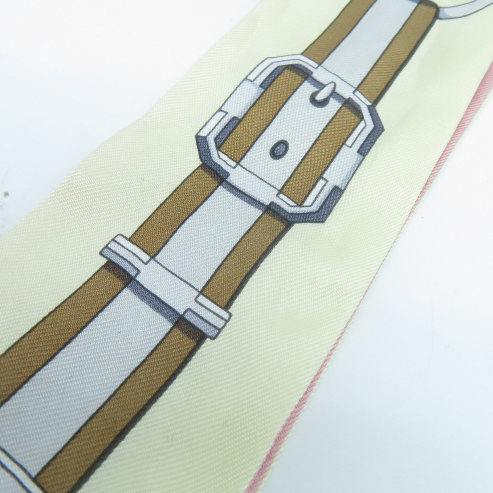HERMES 絲質Twilly絲巾粉紅色/白色