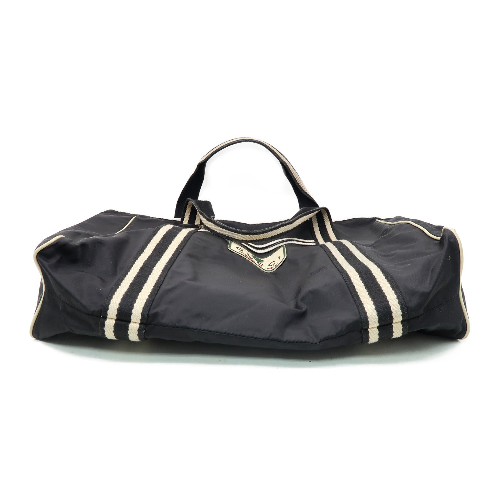 GUCCI 尼龍Tote Bag銀扣肩背袋黑色/白色