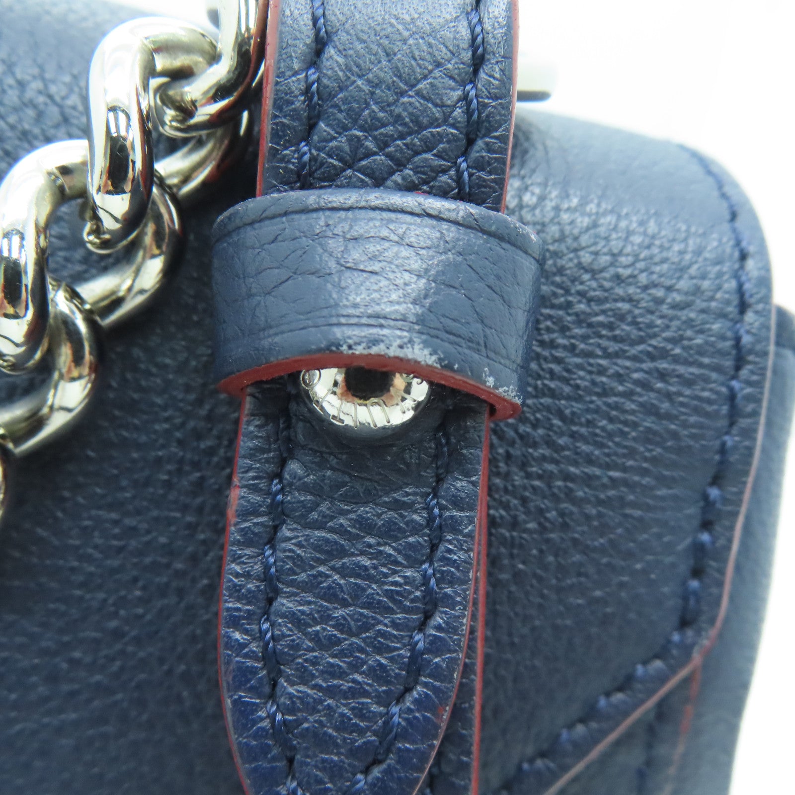 LOUIS VUITTON 牛皮皮革Lockme II BB銀扣鏈條手挽肩背兩用袋Marine Rouge藍色/紅色