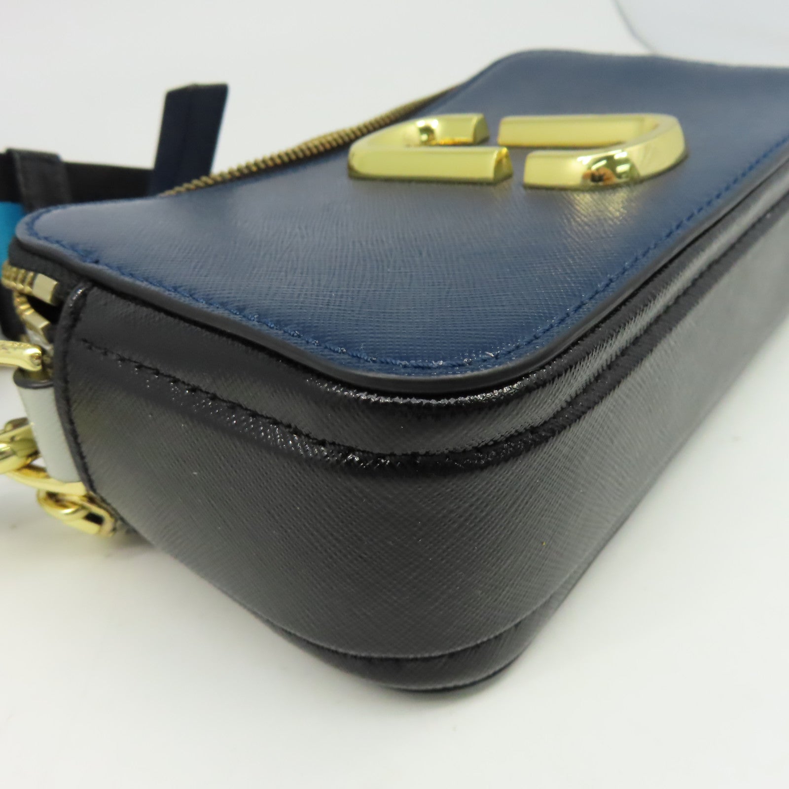 MARC JACOBS 牛皮皮革Shoulder Bag金扣肩背袋深藍色
