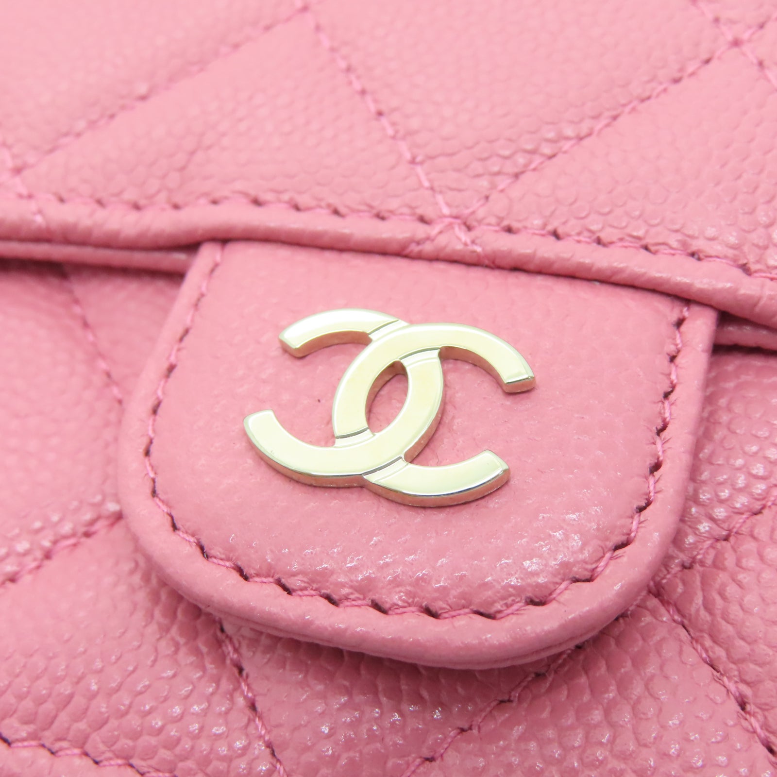CHANEL 菱格Caviar皮革Chain Shoulder金扣链带肩背袋粉红色