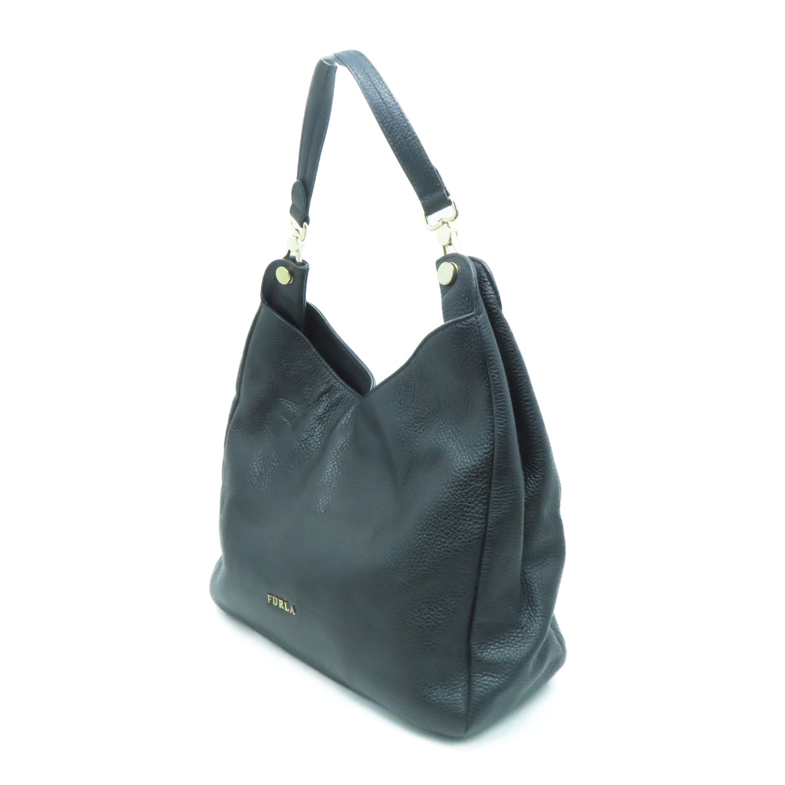 Furla 皮革Shoulder Bag金扣肩背袋黑色