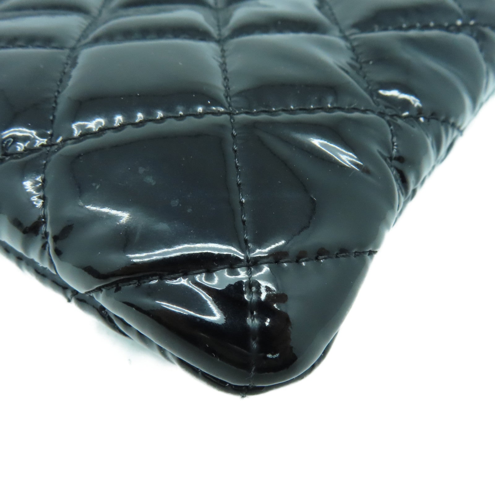 CHANEL 漆皮皮革Clutch Bag銀扣手拿包黑色
