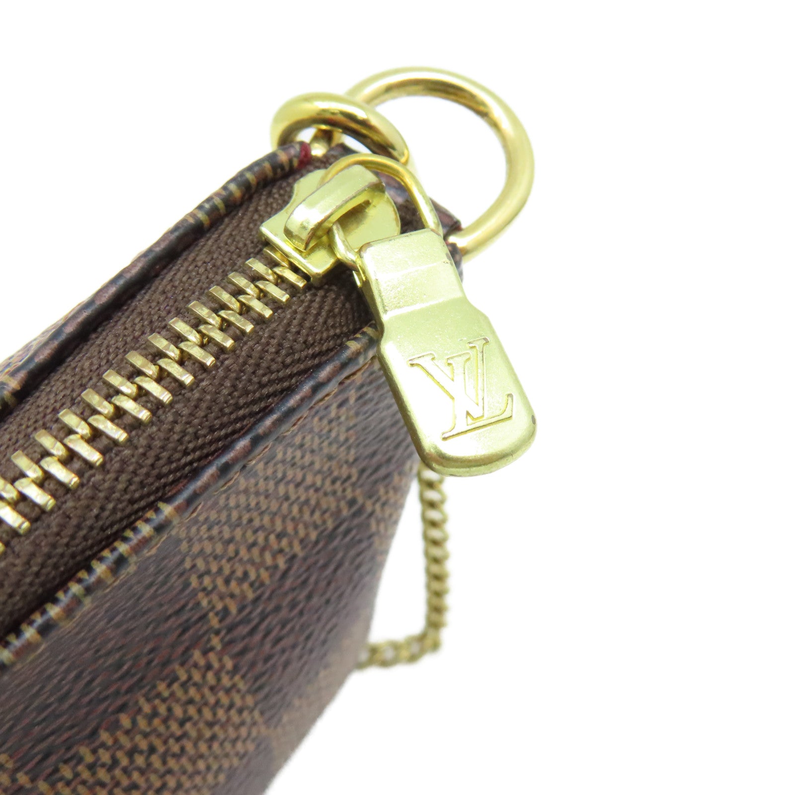LOUIS VUITTON Damier Mini Pochette Accessories Pouch金扣鏈帶手拿包啡色