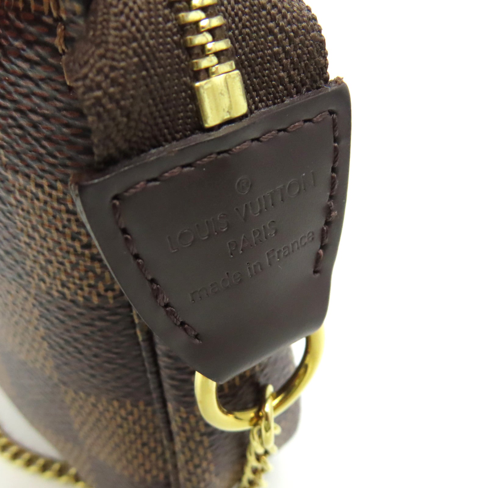 LOUIS VUITTON Damier Mini Pochette Accessories Pouch金扣鏈帶手拿包啡色