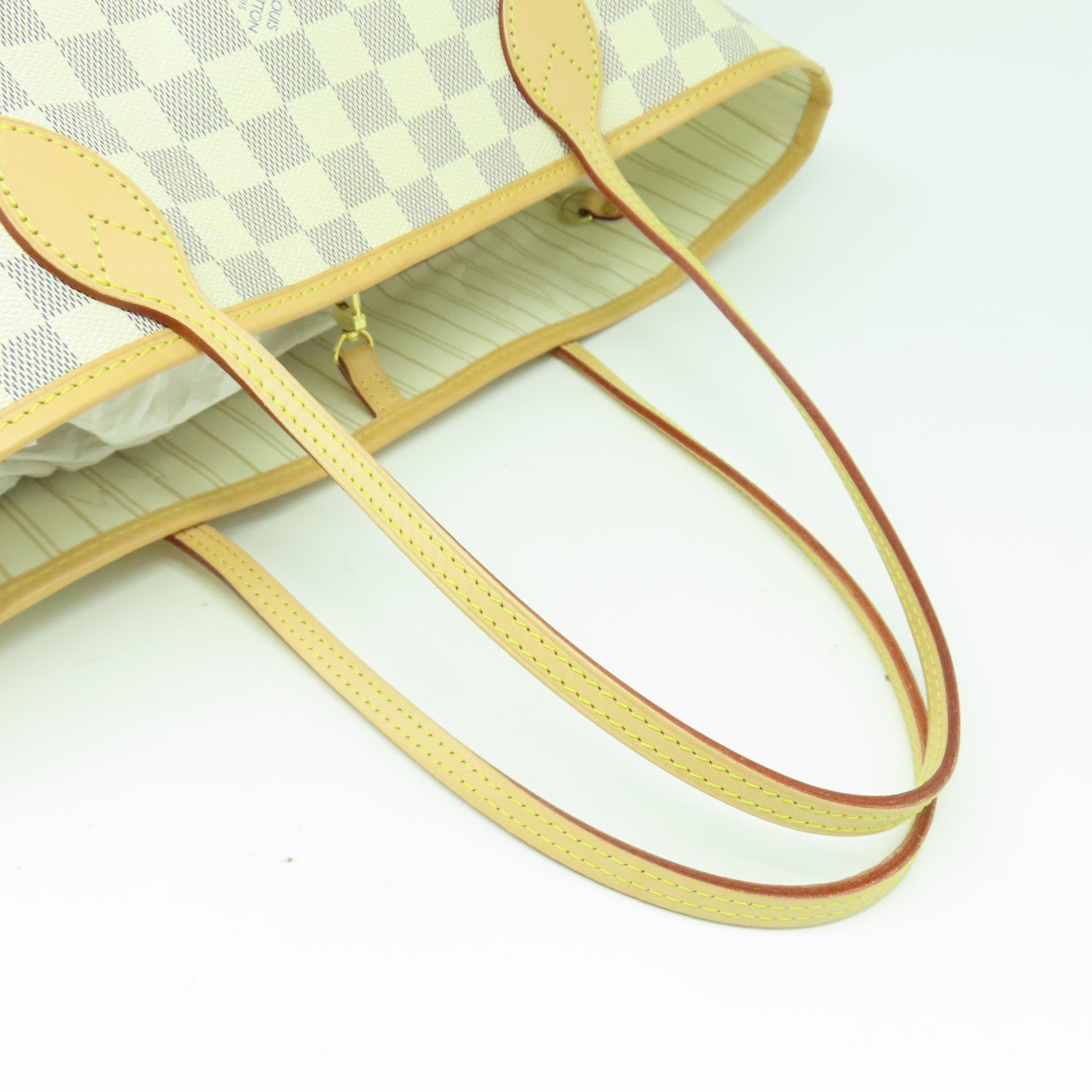 LOUIS VUITTON Damier Azur Neverfull MM金扣肩背袋白色