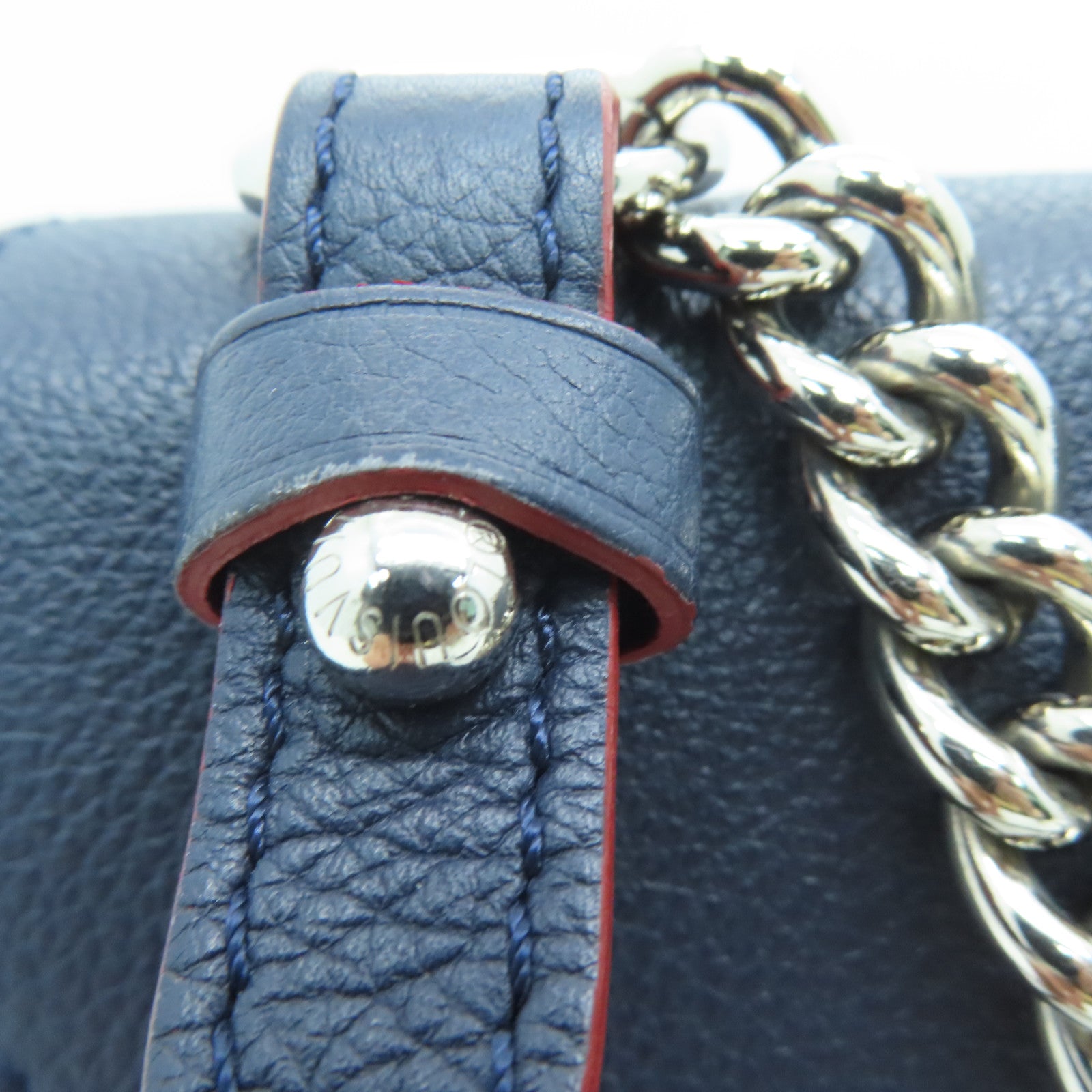 LOUIS VUITTON 牛皮皮革Lockme II BB銀扣鏈條手挽肩背兩用袋Marine Rouge藍色/紅色