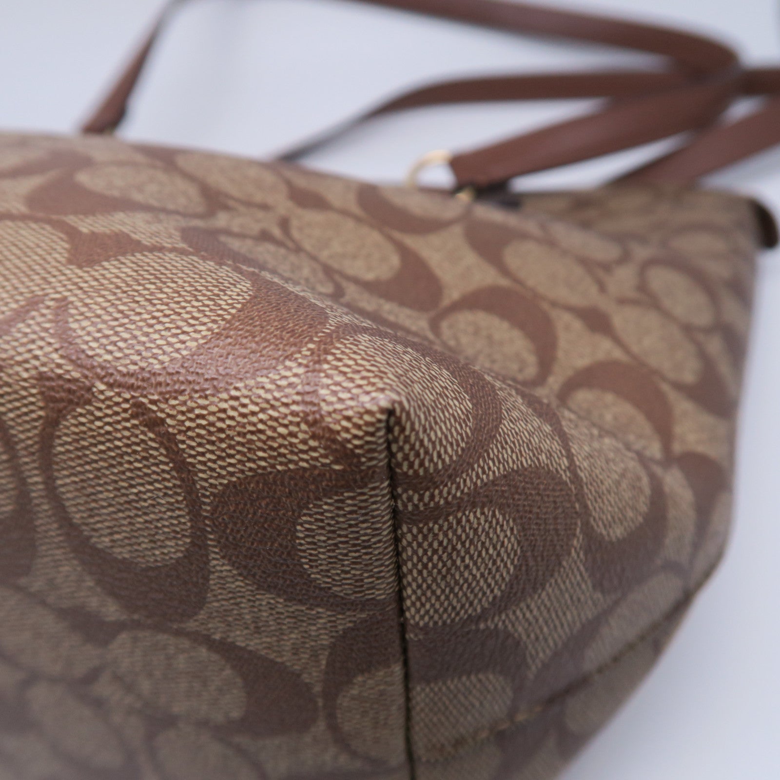 COACH 涂层帆布Tote Bag金扣手挽袋啡色