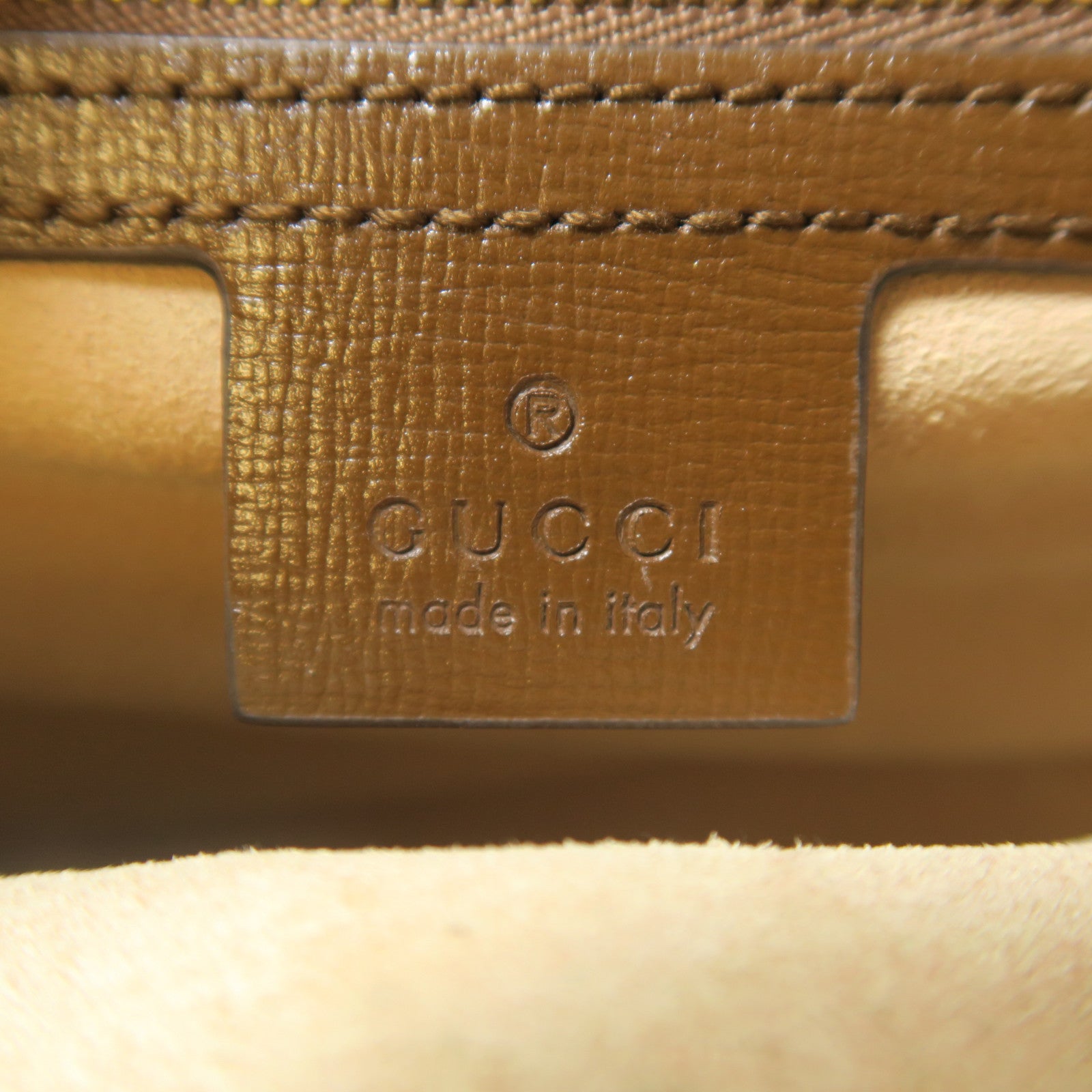 GUCCI 牛皮皮革/GG帆布Horsebit 1955 Small金扣肩背袋啡色
