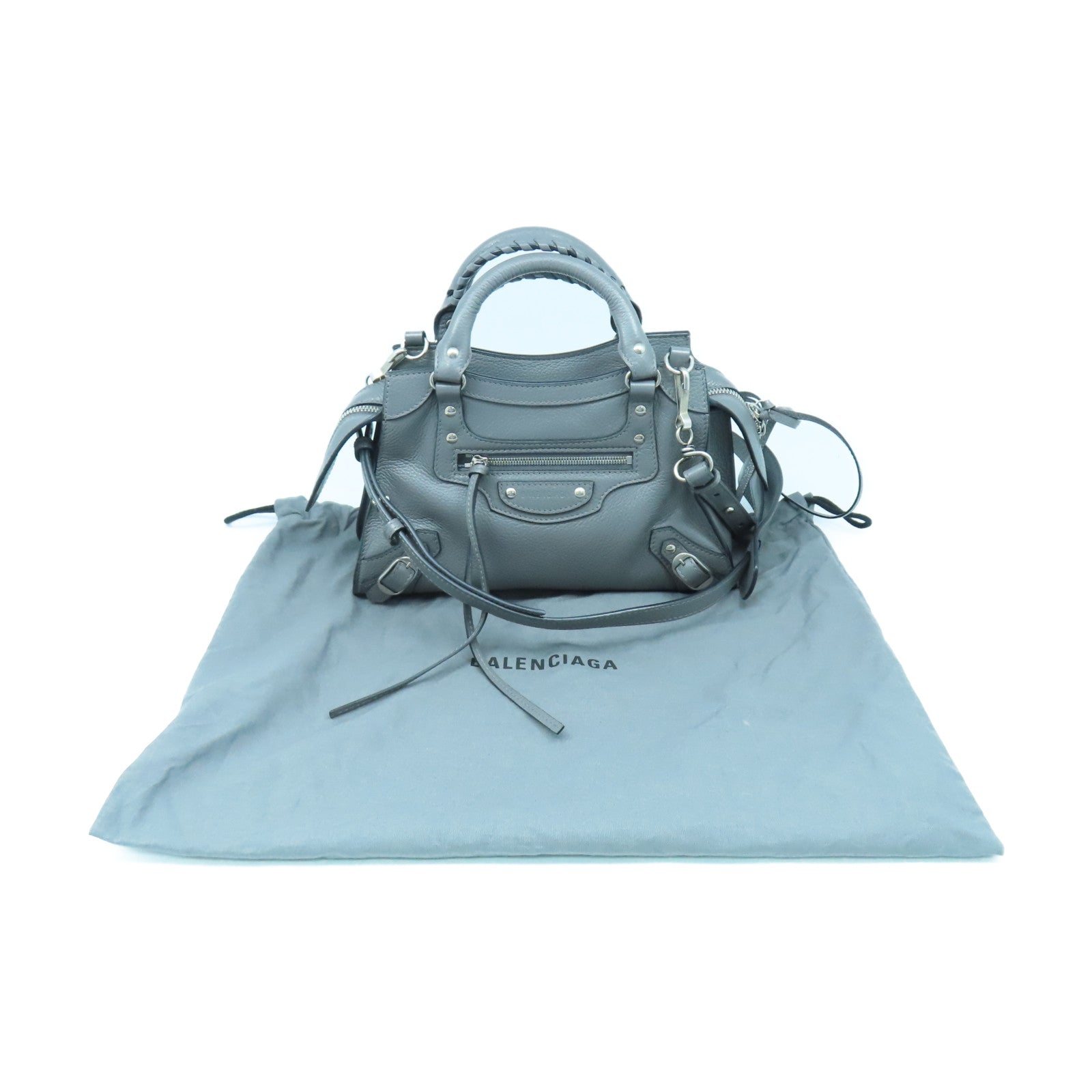 BALENCIAGA 牛皮皮革Classic City Mini銀扣手挽肩背兩用袋灰色