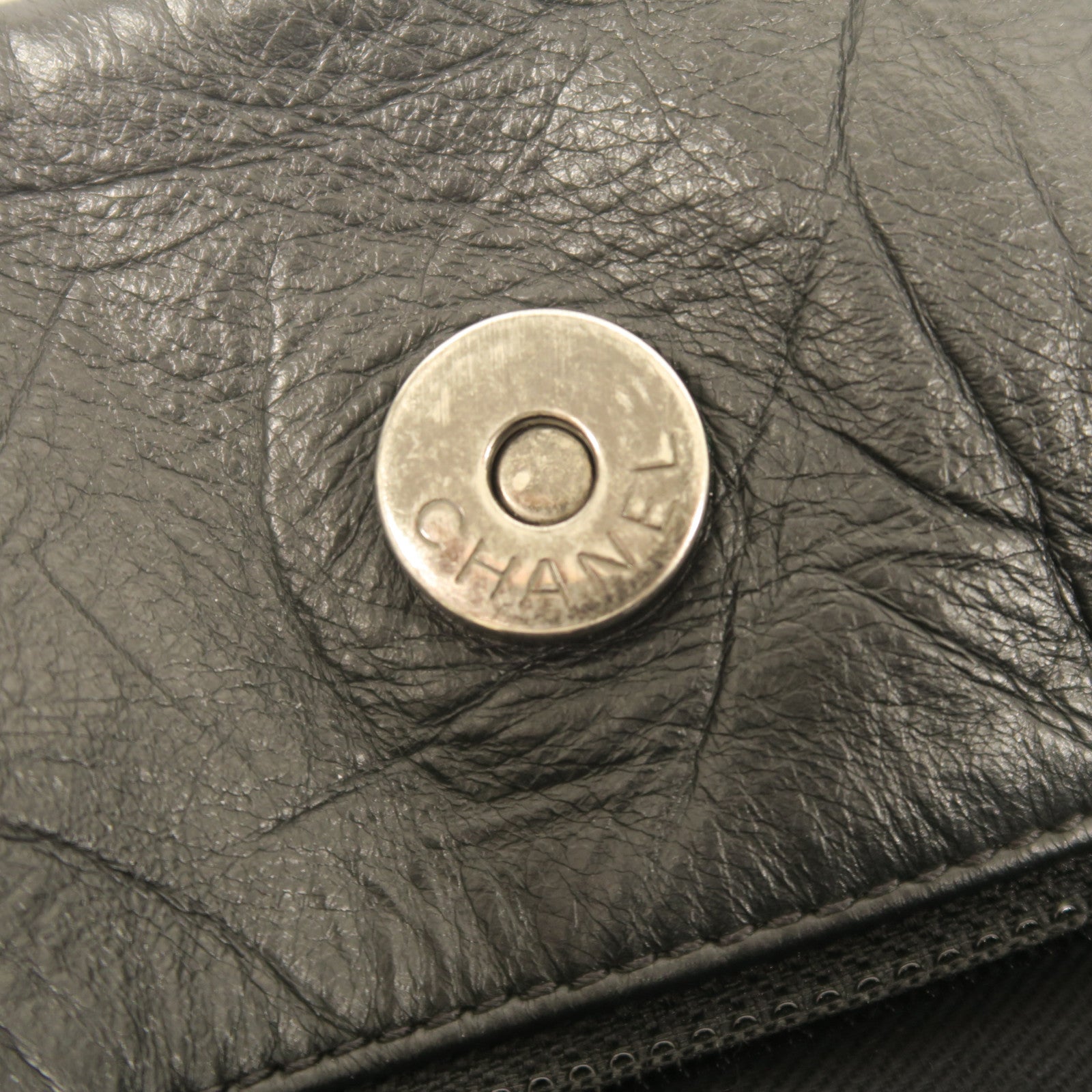 CHANEL 菱格牛皮皮革Chain Shoulder銀扣鏈帶肩背袋黑色