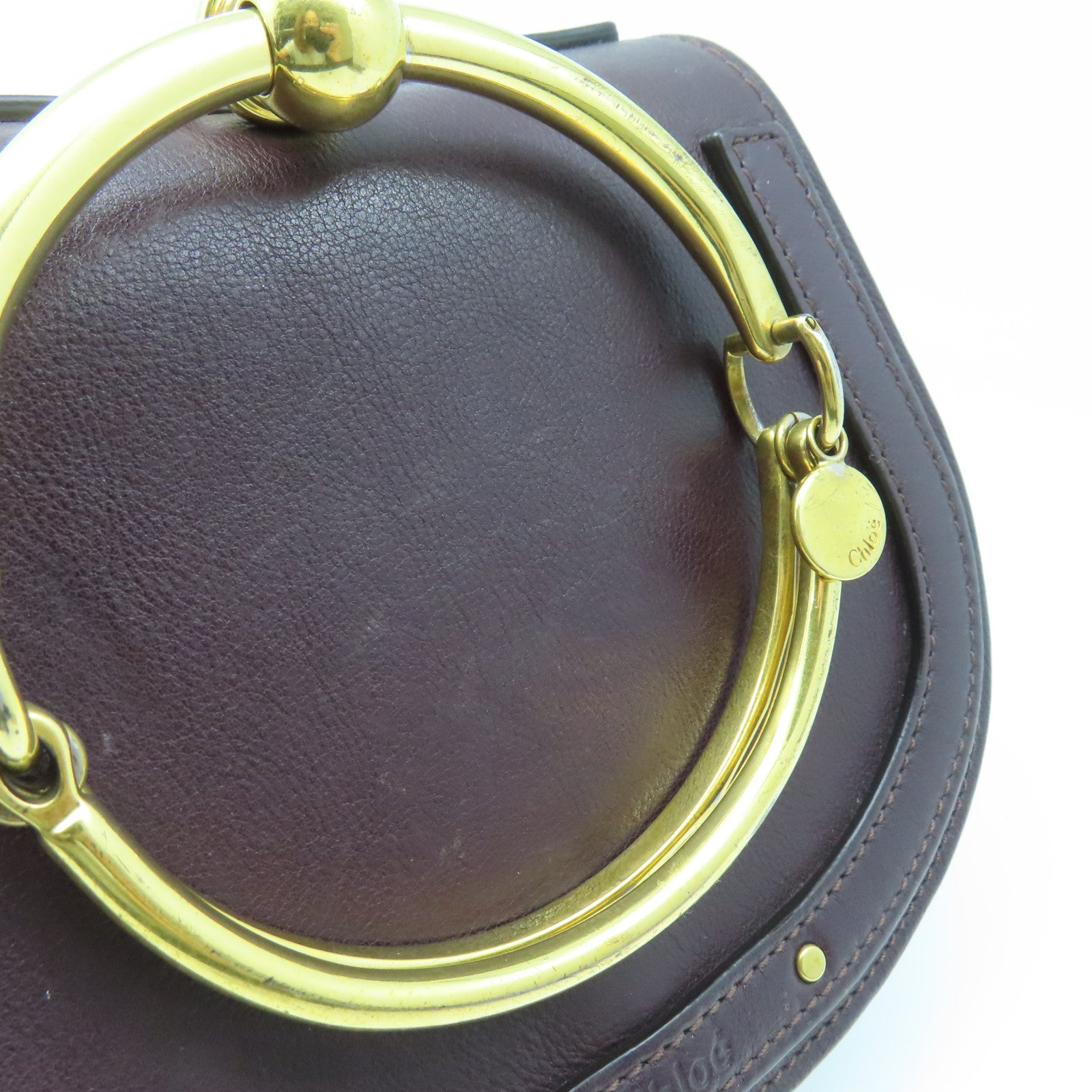 Chloe Leather Bracelet Nile Gold Buckle Shoulder Bag Brown