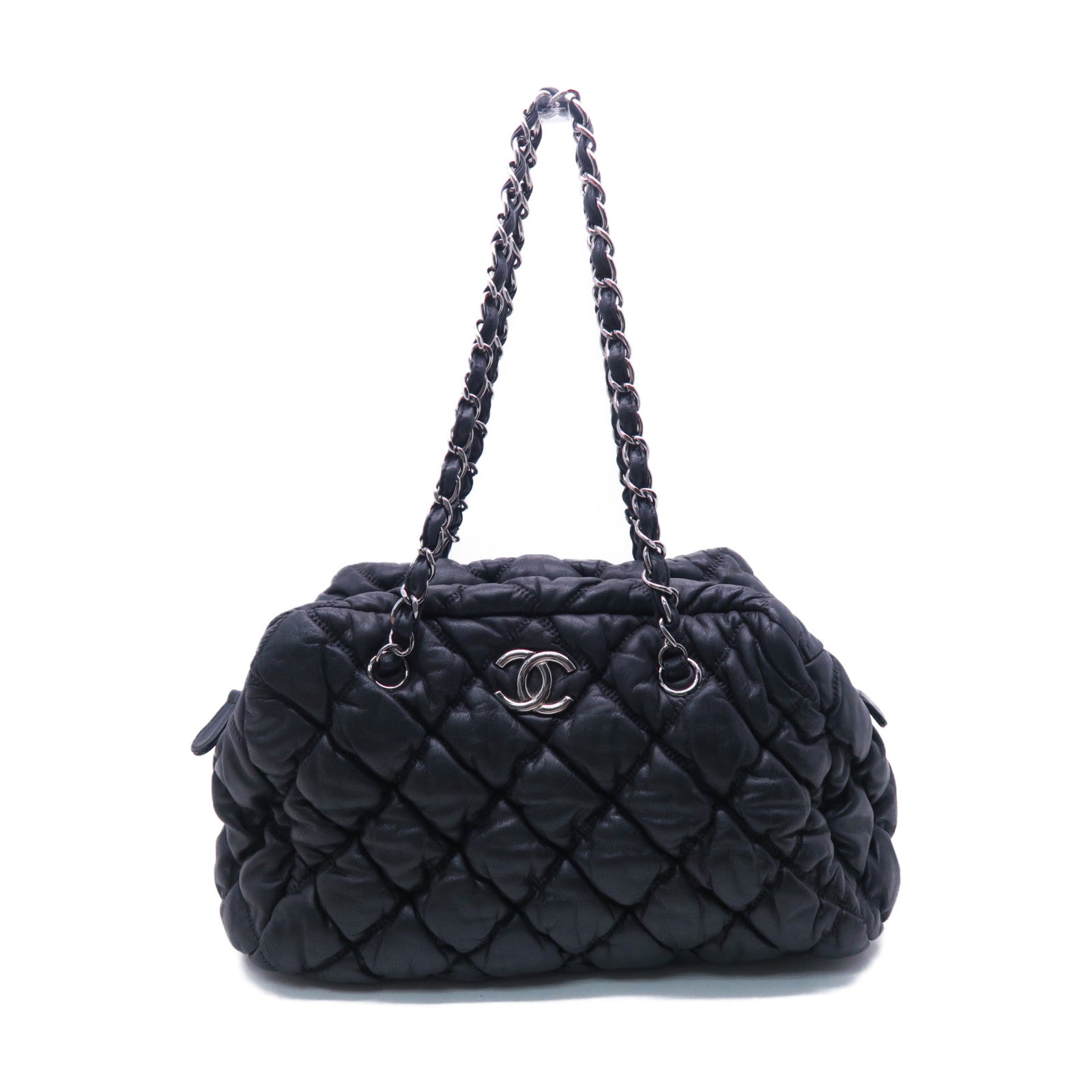 CHANEL 菱格牛皮皮革Chain Shoulder银扣肩背袋黑色