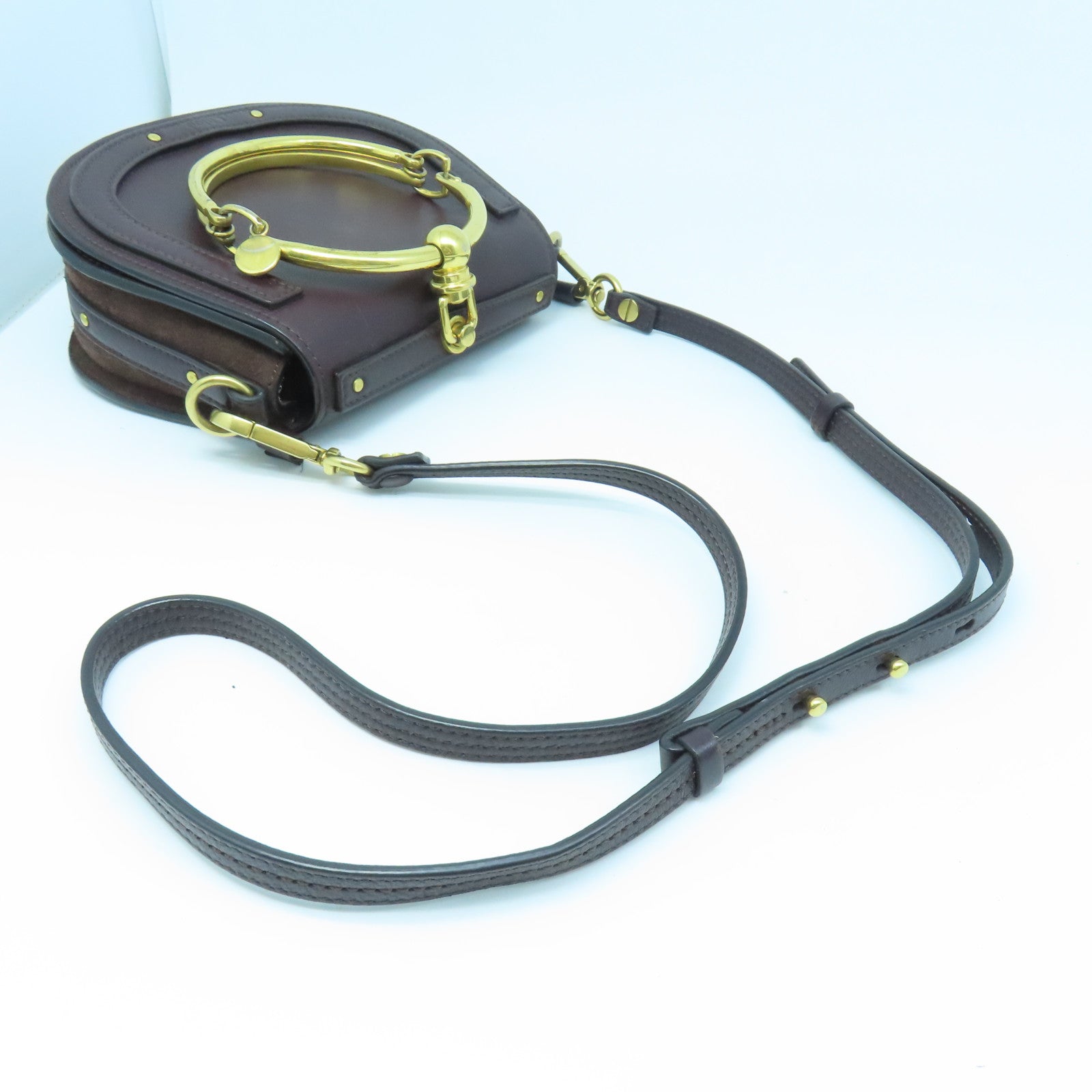 Chloe Leather Bracelet Nile Gold Buckle Shoulder Bag Brown