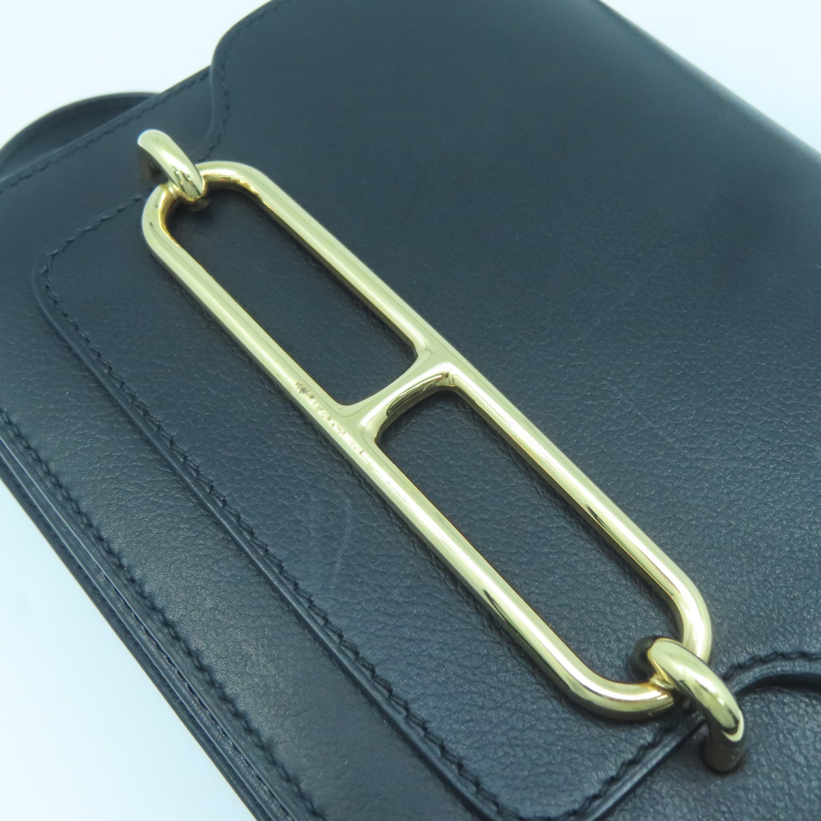 HERMES Evercolor Leather Mini Roulis Gold Buckle Shoulder Bag Black