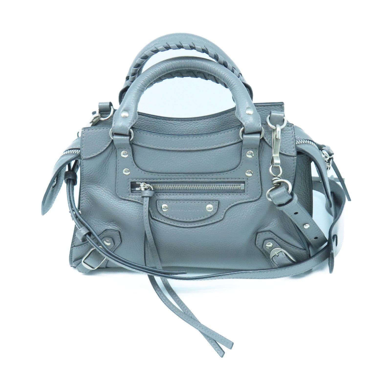 BALENCIAGA 牛皮皮革Classic City Mini銀扣手挽肩背兩用袋灰色