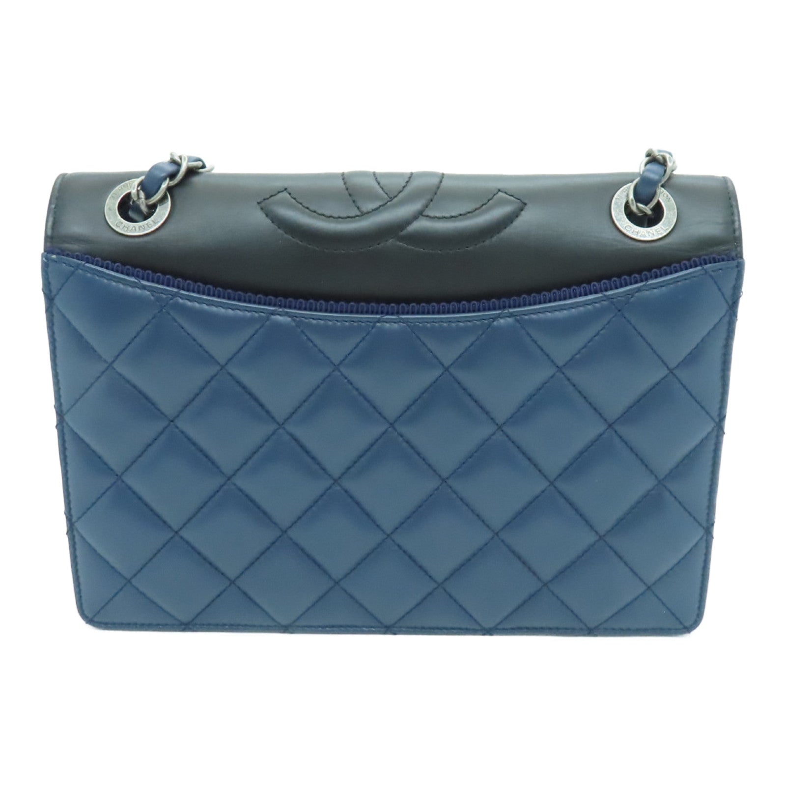 CHANEL rhombus sheepskin leather Shoulder Bag silver buckle chain shoulder bag blue