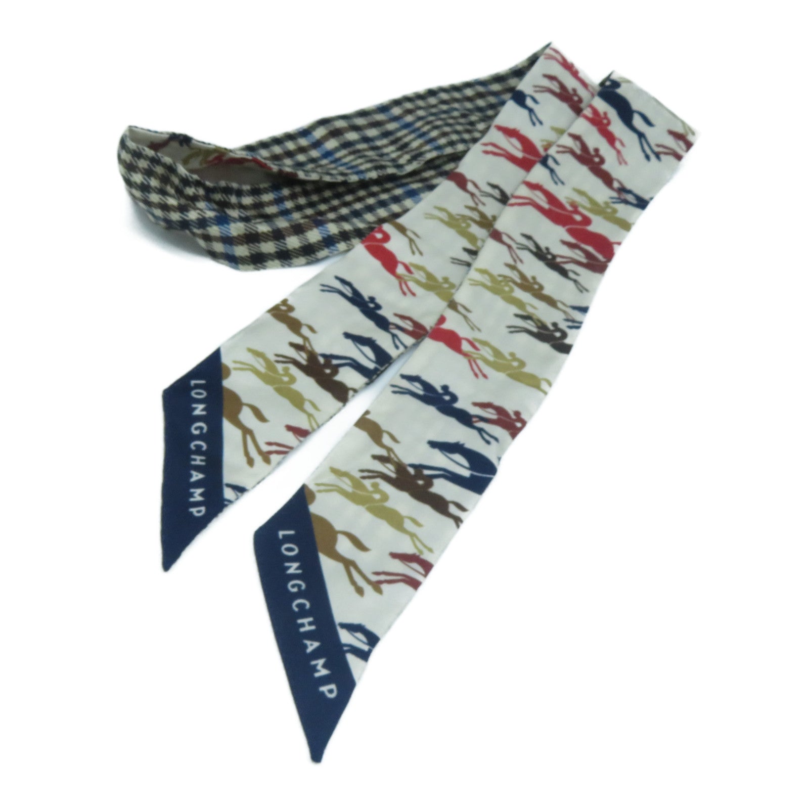 Longchamp 絲質Scarf圍巾藍色/啡色/白色